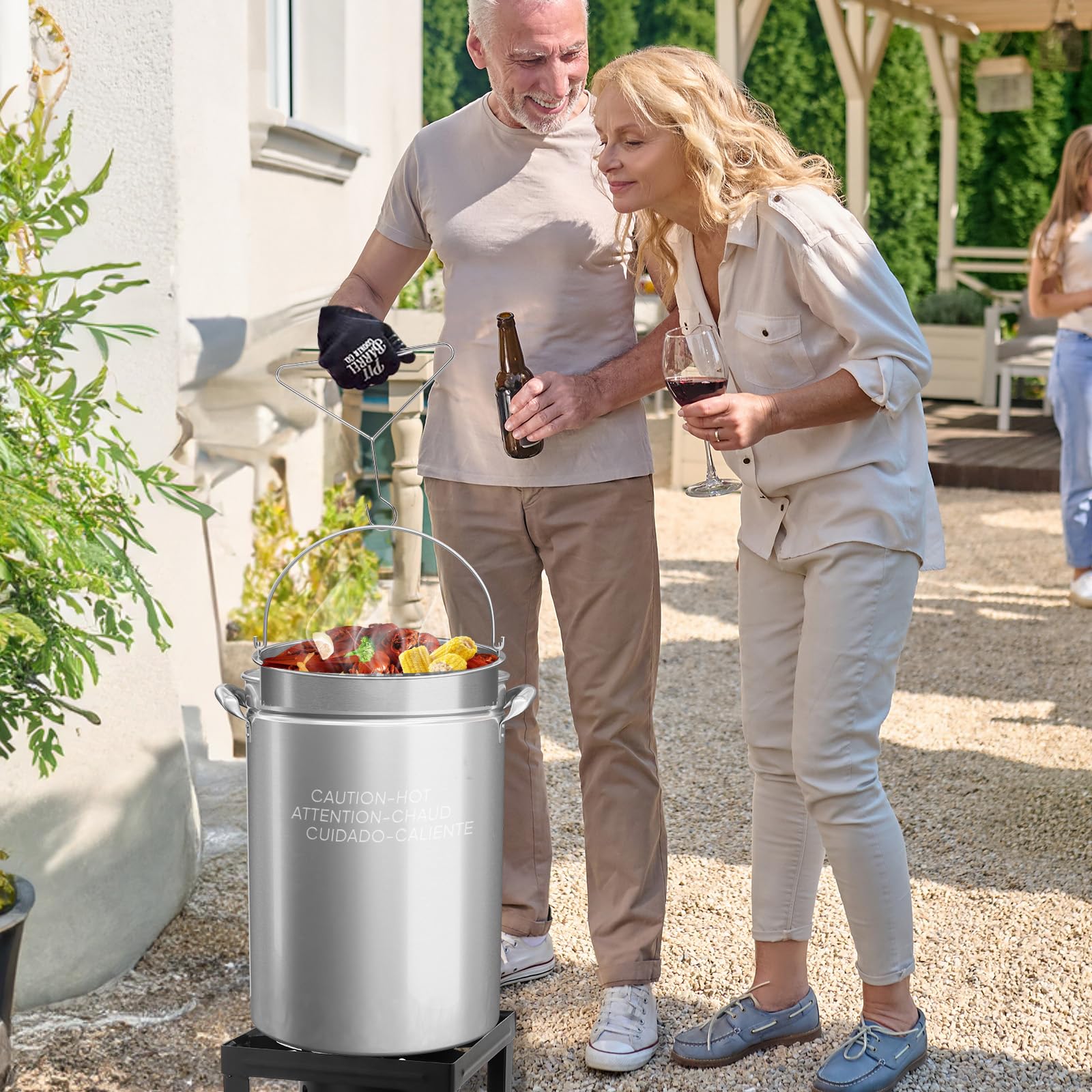 ROVSUN 44-Quart Stainless Steel Turkey Fryer Pot with Basket, Lid & Hook - Large Outdoor Cooking Pot for Turkey, Seafood Boil, Crawfish, Crab, Lobster & Shrimp - Perfect for Backyard BBQs, Camping & Holiday Feasts