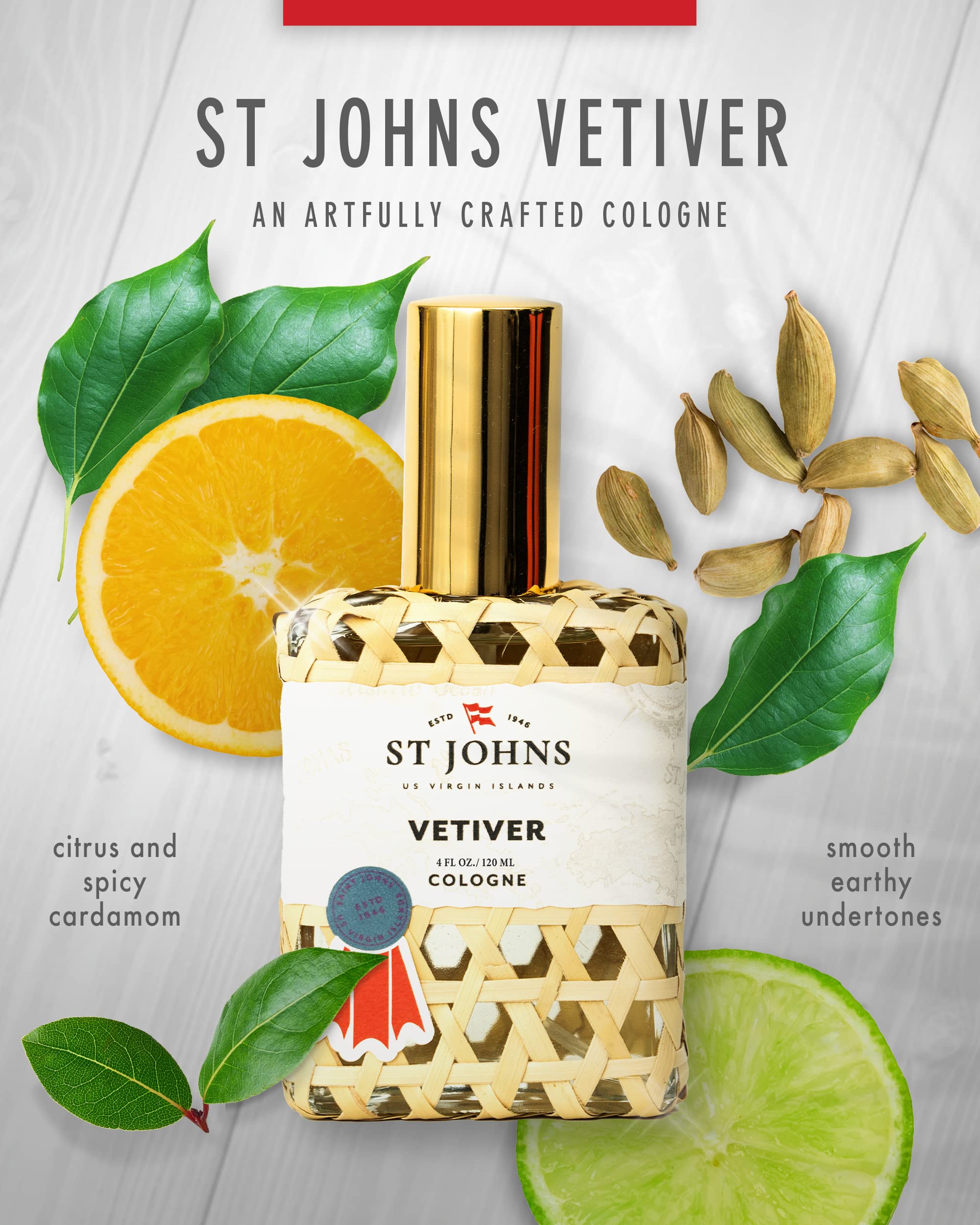 St. John Classic Vetiver Cologne for Men – Virgin Islands Inspired Fresh Scent, Sophisticated Fragrance (4 oz Spray) – Perfect for Daily Wear, Office & Special Occasions