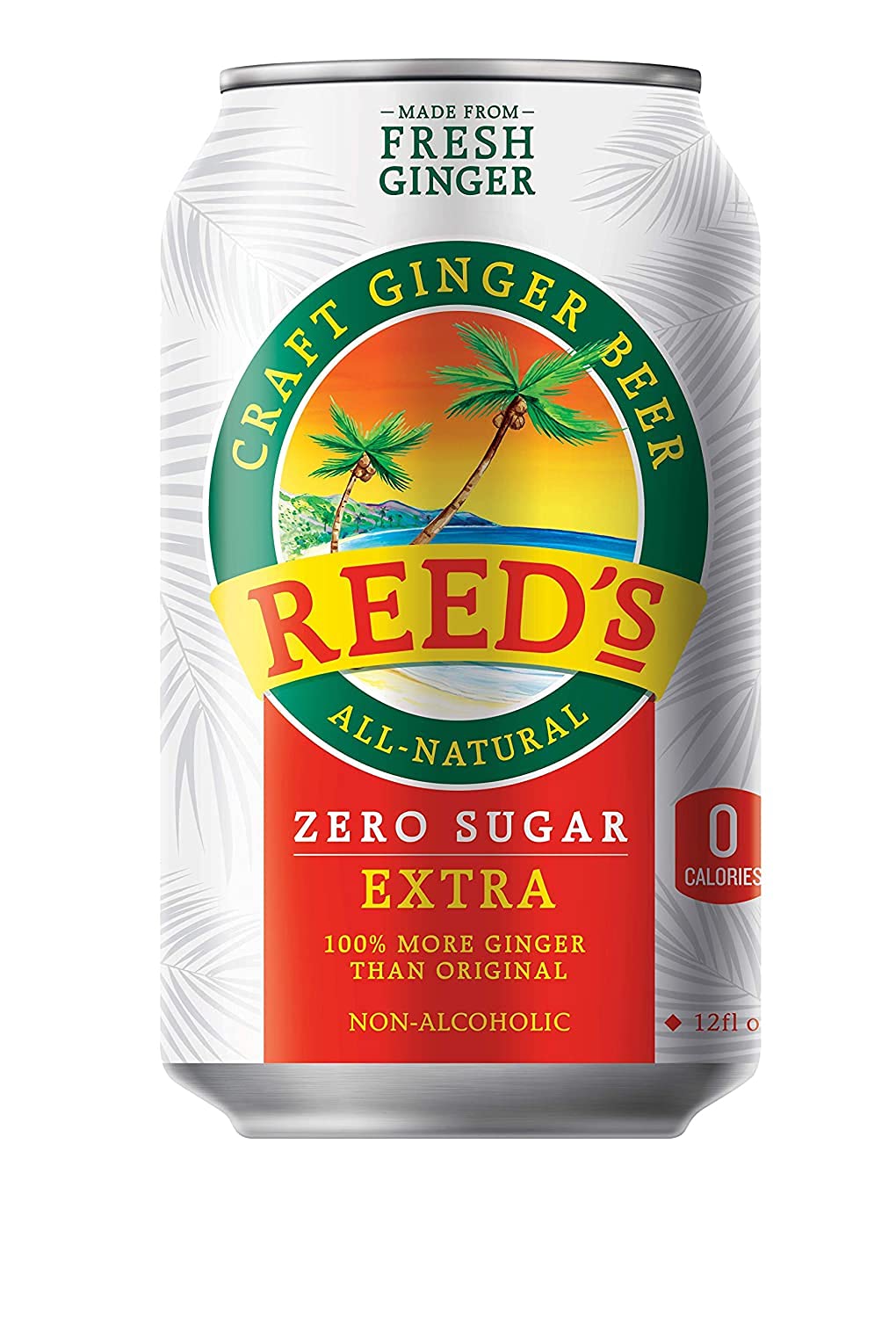 Reed's Zero Sugar Extra Ginger Beer - 24 Pack of 12oz Cans | All-Natural Craft Ginger Soda with Fresh Ginger Root | Perfect for Mocktails, Cocktails & Healthy Refreshment