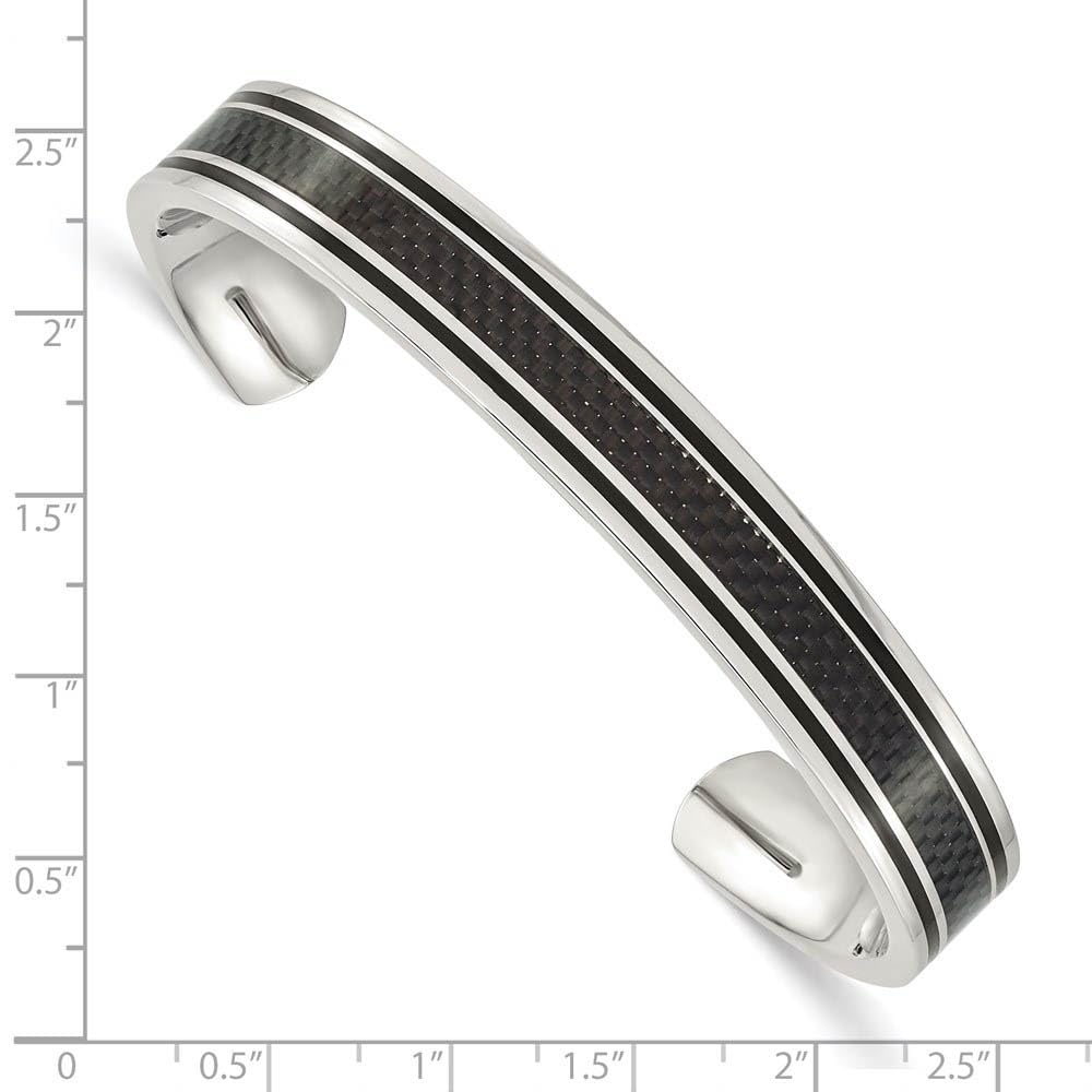 10mm Stainless Steel Black Plated Carbon Fiber Cuff Bracelet for Men - Stylish & Durable Wristband for Casual Wear, Gifts & Special Occasions