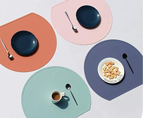 LONGFITE Thick Silicone Placemats for Kids - Non-Slip Table Mats Set of 4 (Blue) - Perfect for Dining, Parties, and Everyday Meals