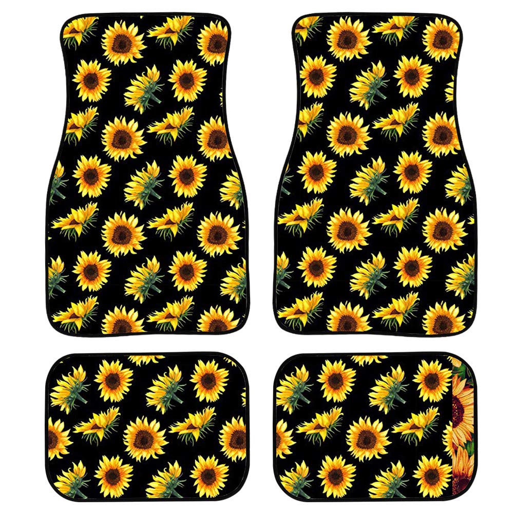 Showudesigns Sunflower Car Mats - All Weather Front & Rear Floor Protectors, Washable Floral Auto Mats 4-Piece Set, Universal Fit for Trucks SUVs & Vans - Perfect for Daily Commute & Road Trips