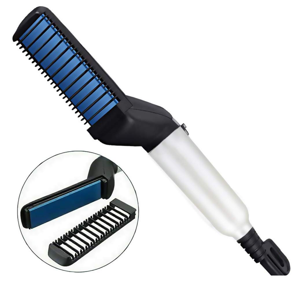 Orrda Electric Hair Straightener Brush for Men & Women - Quick Beard Styler & Hair Straightening Comb with Curling Function - Perfect for Curly Hair & Beard Grooming (White/Black) - Ideal for Home Use, Travel & Salon Styling