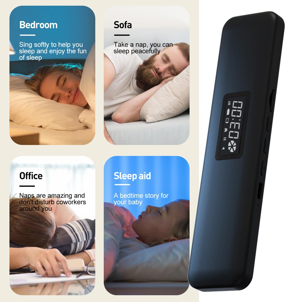 Fesoklaf Bluetooth Pillow Speaker with LED Display - Mini Wireless Bone Conduction Speaker with Volume Control, Sleep Sound Machine, TF Card Support - Perfect for Bedtime Relaxation, Meditation & White Noise Therapy (Black)