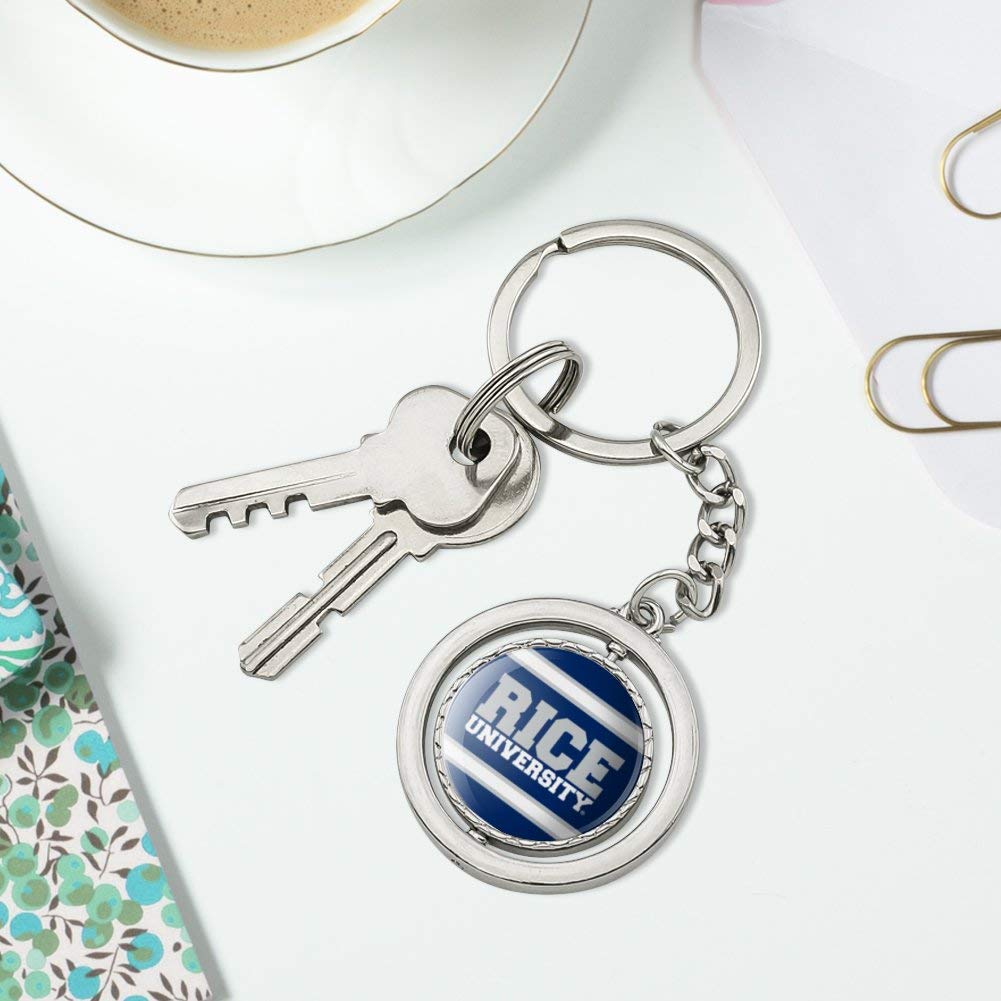 Rice University Stripes Spinning Round Chrome Plated Metal Keychain - Perfect for Alumni Gifts, College Graduation Presents & School Spirit Accessories
