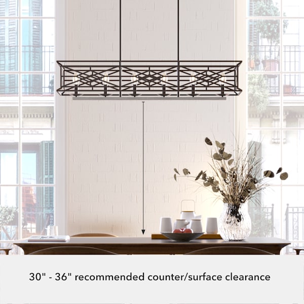 Hunter Langwood 6-Light Modern Linear Chandelier in Onyx Bengal - Sleek Black Glass Fixture for Dining Room, Kitchen Island & Contemporary Living Spaces