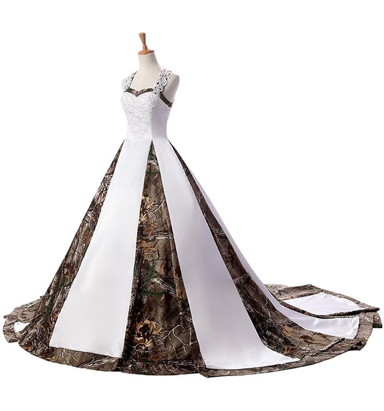 ZVOCY Women's Camouflage Wedding Dress - Satin Camo Long Formal Gown for Brides - Elegant White Wedding Gown for Outdoor, Military-Themed, and Unique Ceremonies