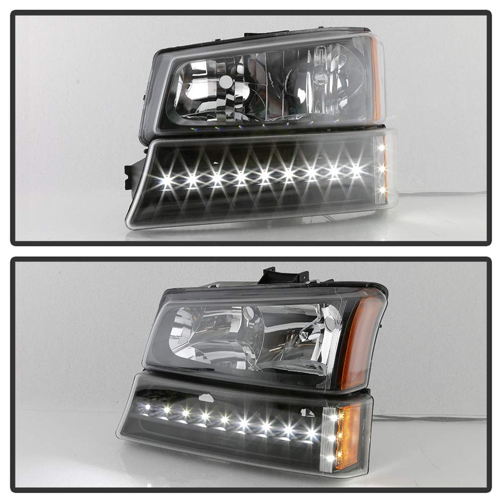 ACANII Black Headlights & LED Bumper Signal Lights Set for 2003-2006 Chevy Silverado 1500/2500/3500 - 4pc Replacement Kit for Improved Night Visibility & Style Upgrade