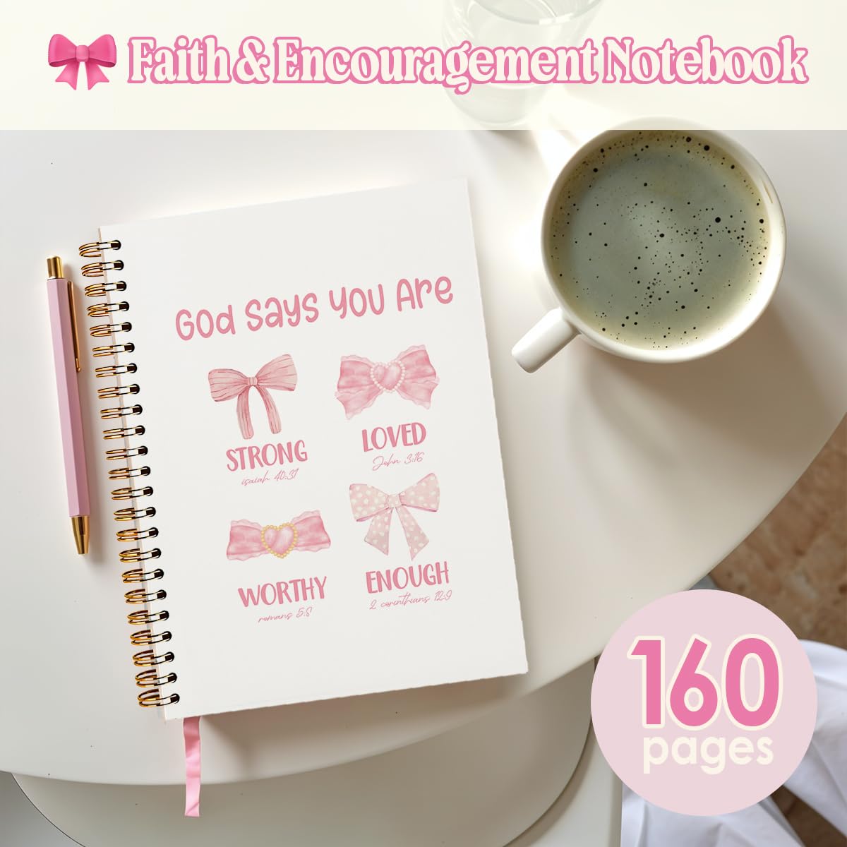 Christian Notebook Journal for Women - Pink Bow Coquette Design, 5.5x8.3 Inch Bible Study Notebook for Note Taking & Scripture Journaling | Perfect for Bible Study Groups, Church Notes & Personal Devotion Time