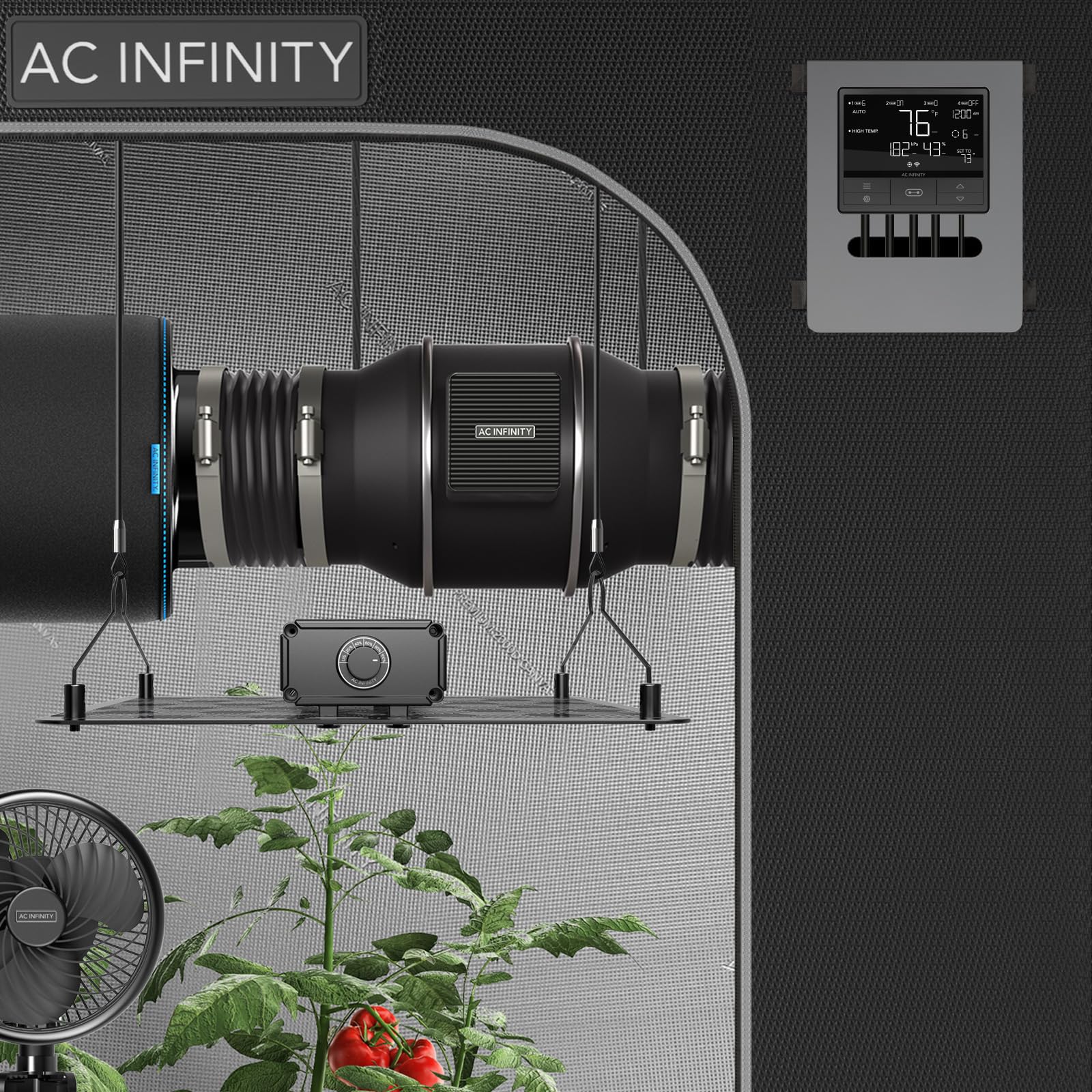 AC Infinity CLOUDLINE PRO T10 - 10 Inch Quiet Inline Duct Fan with Smart Temperature, Humidity & VPD Controller | WiFi App Control for HVAC, Grow Tents, Hydroponics | Perfect for Home Ventilation, Indoor Gardening & Greenhouse Climate Control