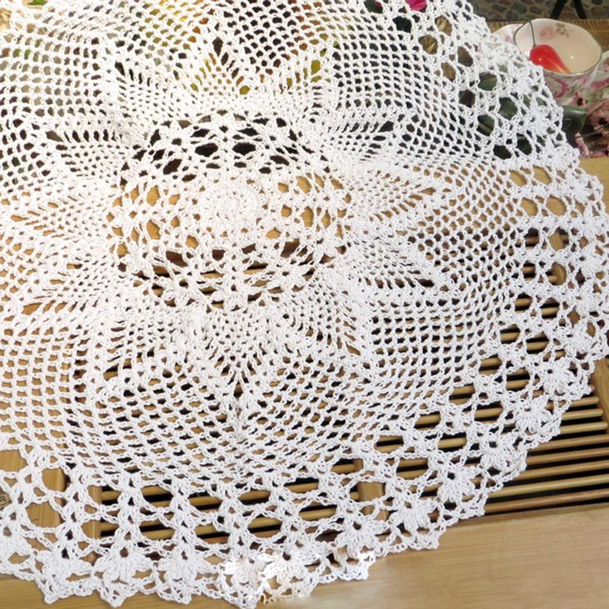 Handmade Cotton Crochet Lace Round Table Runner - 23 Inch White Doily Tablecloth for Dining Table, Coffee Table & Dresser Decor - Elegant Home Decor for Weddings, Parties & Everyday Use