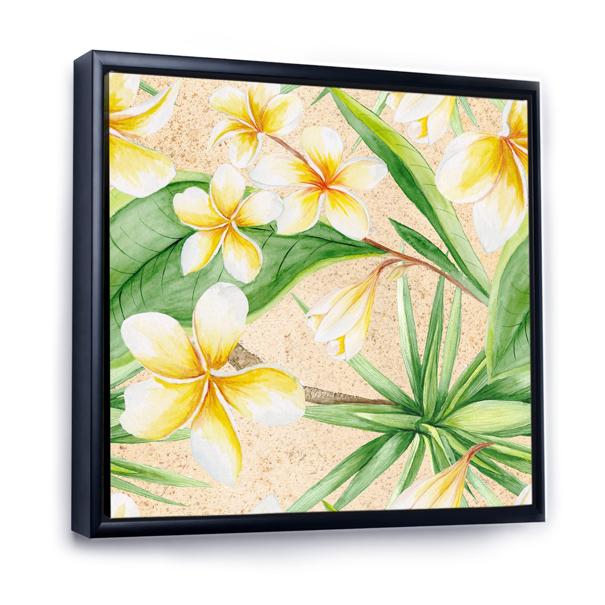 DesignQ Tropical Foliage & Yellow Flowers XI - Framed Canvas Wall Art Print - Perfect for Living Room, Bedroom & Office Decor