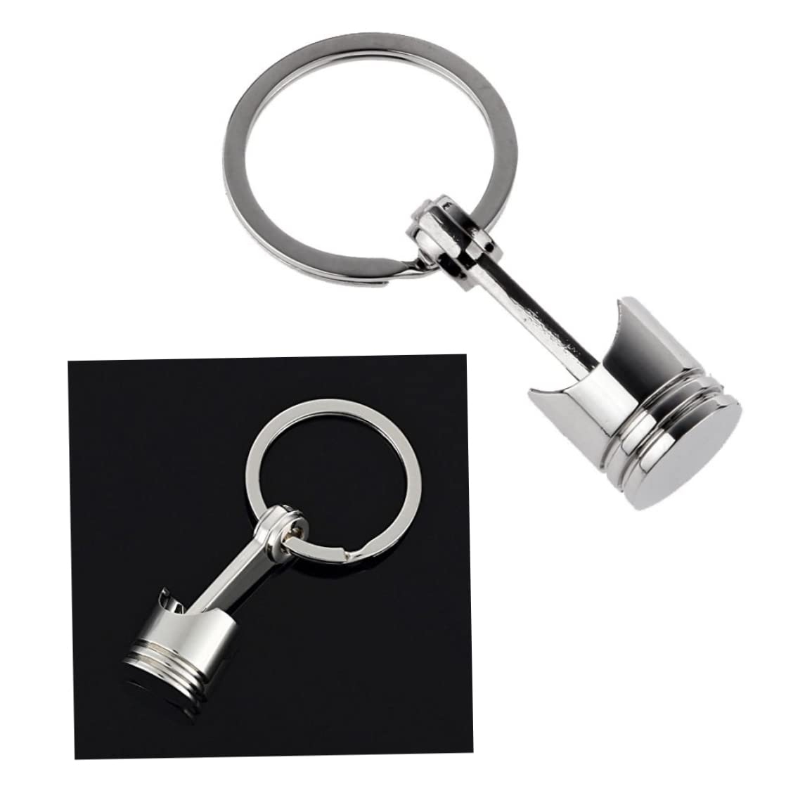 High-Quality Metal Piston Keychain - Authentic Auto Engine Part Keyring with Valve & Connecting Rod - Perfect for Car Enthusiasts & Mechanics Gifts