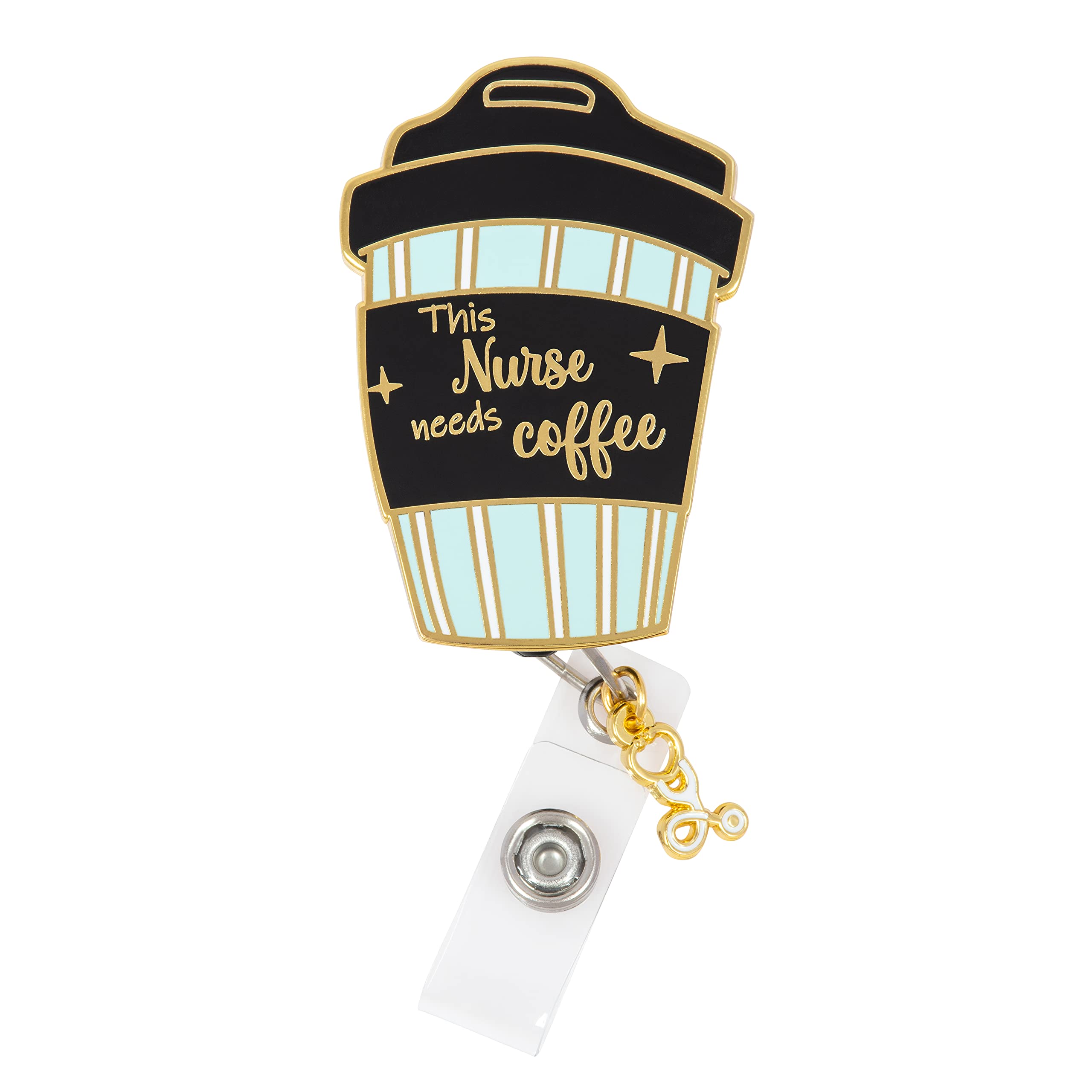Retractable Nurse Badge Reel with Gold Plated Charm - First Lifesaver ID Holder for Nurses, Nursing Students & NPs (Mint Coffee) | Perfect for Hospitals, Clinics & Healthcare Professionals