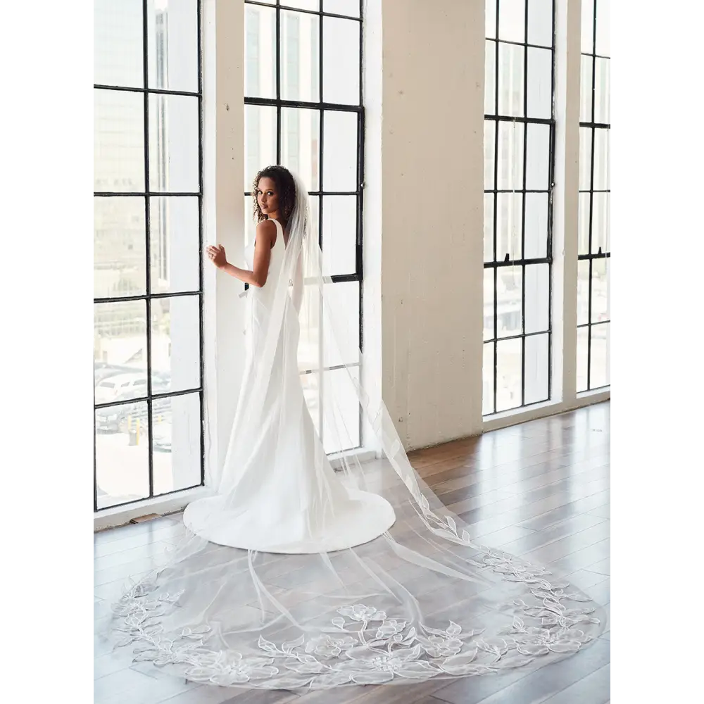 Royal Cathedral Bridal Veil with Lace Trim | Elegant Wedding Accessory for Bride (Style V2384RC) | Perfect for Church Weddings, Cathedral Ceremonies & Formal Bridal Portraits