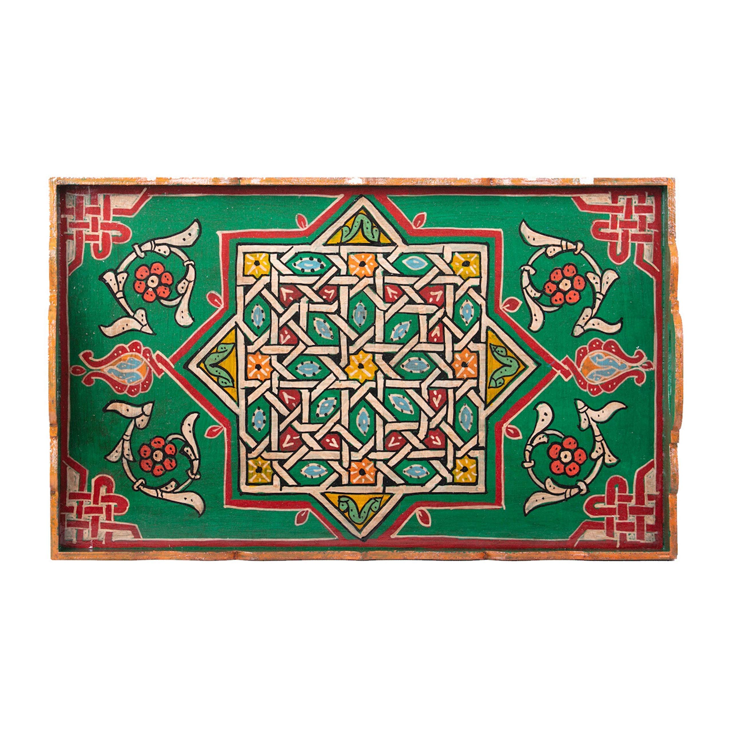 Hand Painted Moroccan White Decorative Serving Tray - Waterproof Acrylic Painting Bohemian Arabesque Home Decor (Dark Blue) | Perfect for Coffee Table Centerpiece, Wall Display & Gift Giving