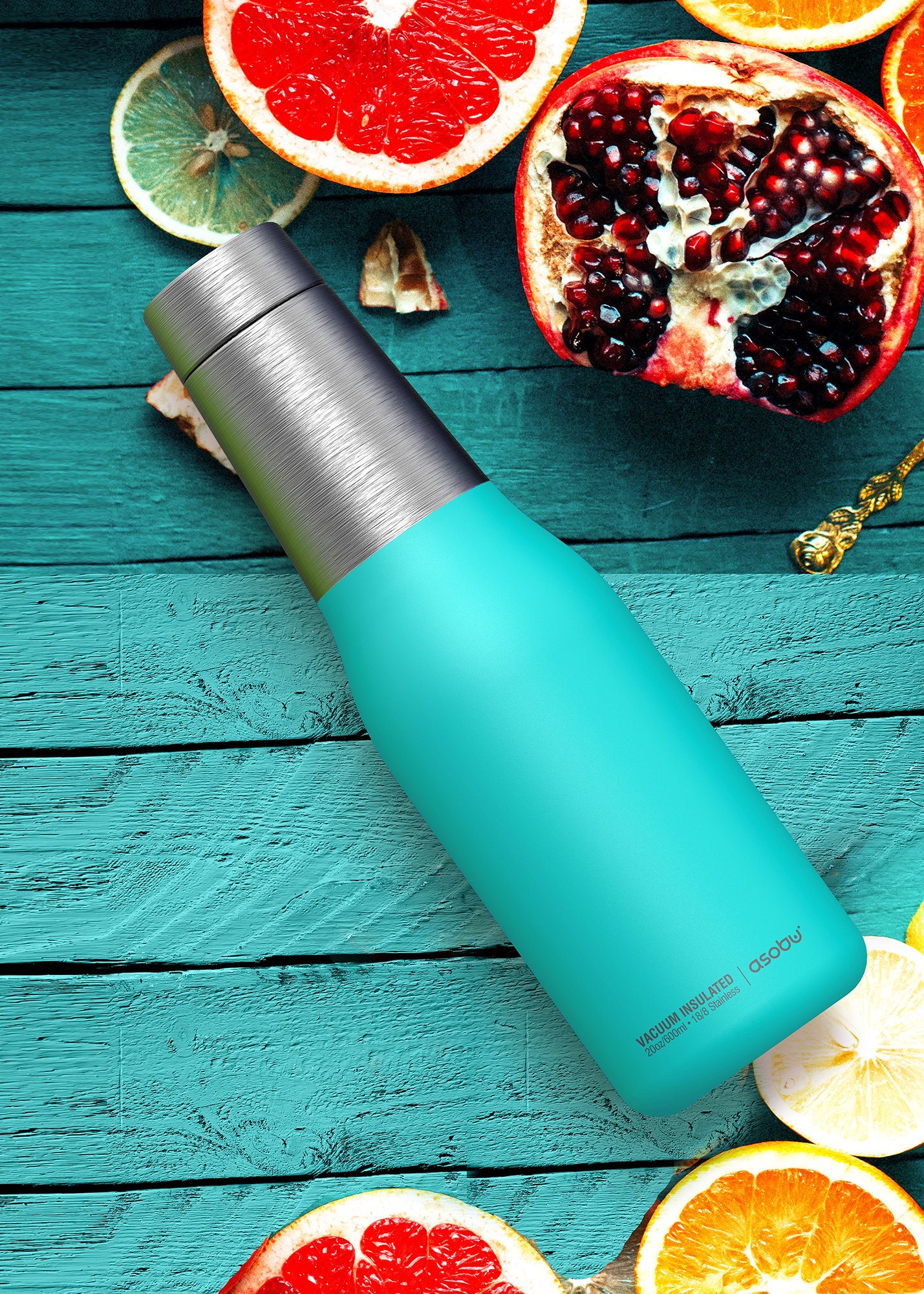 Asobu The Oasis 20oz Vacuum Insulated Stainless Steel Water Bottle - Double Wall, Leak Proof, BPA Free (Turquoise) - Perfect for Gym, Hiking, Travel & Everyday Hydration