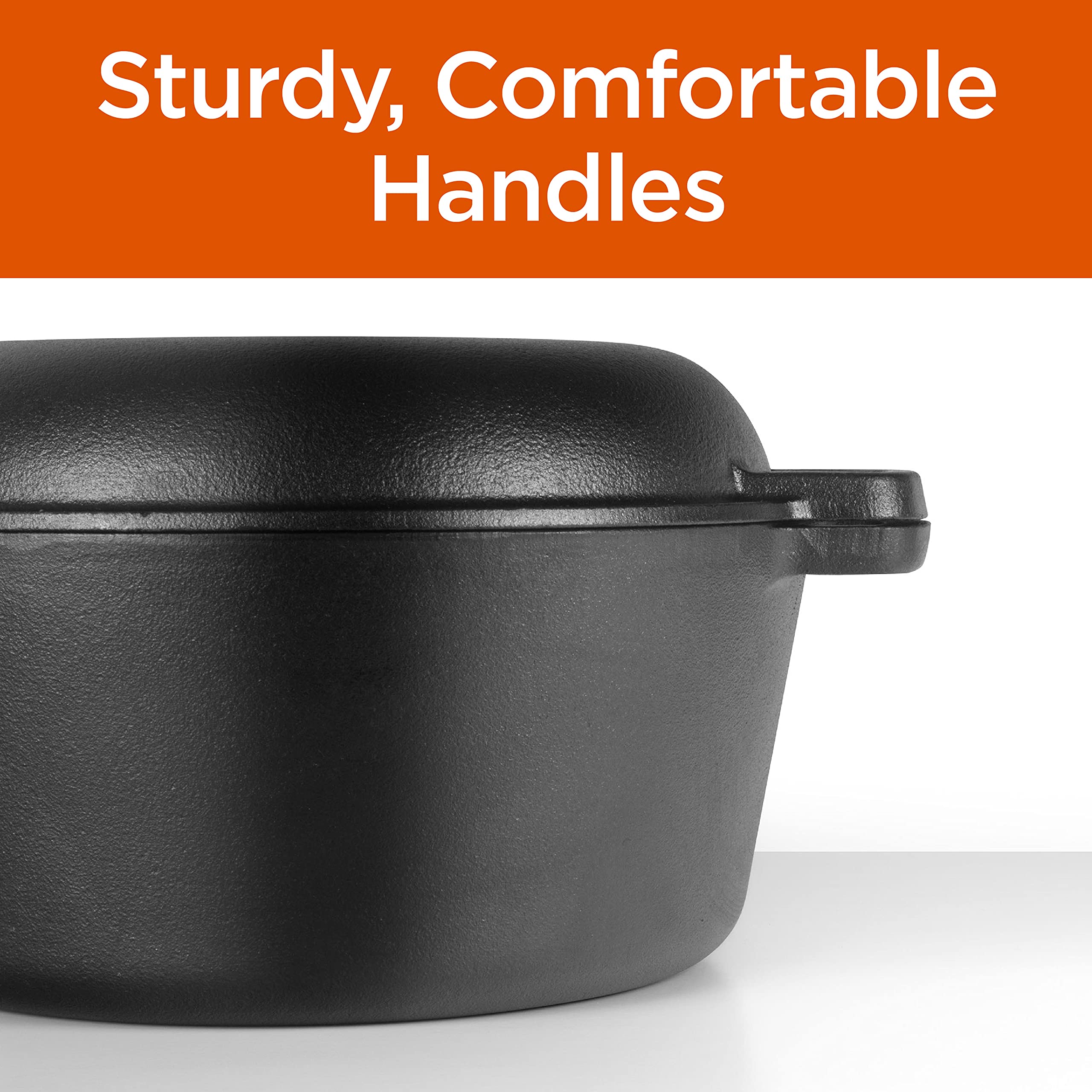 Commercial Chef 5-Quart Cast Iron Dutch Oven with Skillet Lid – Heavy Duty Enameled Cookware for Baking, Roasting & Camping – Perfect for Stovetop, Oven & Outdoor Cooking