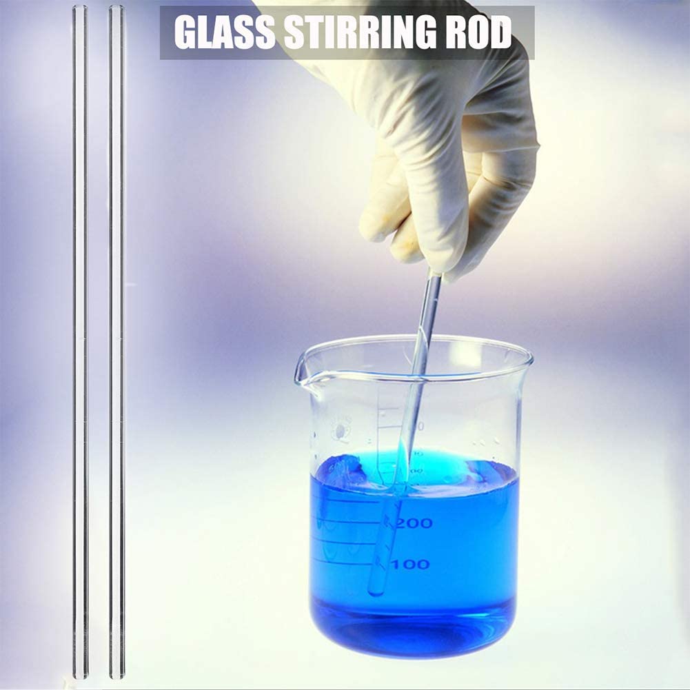 Premium Borosilicate Glass Stirring Rods for Chemistry Labs - 200mm (2-Pack) - Ideal for Mixing Chemicals, Science Experiments & Laboratory Use
