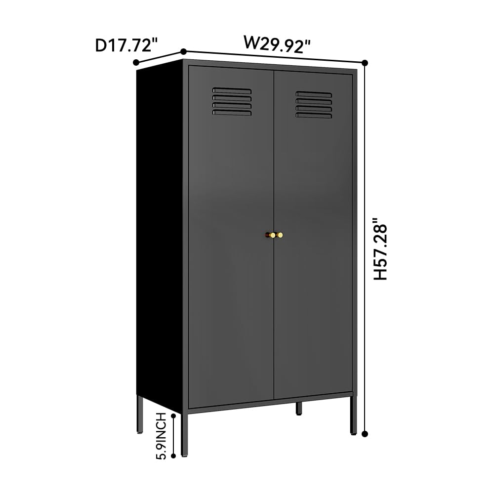 2-Door Steel Wardrobe Closet with Magnetic Closure, Hanging Rod & Laminate Shelves - Tall Metal Storage Cabinet with Legs for Bedroom & Home Organization (Black) | Perfect for Small Spaces, Apartments & Closet Storage Solutions