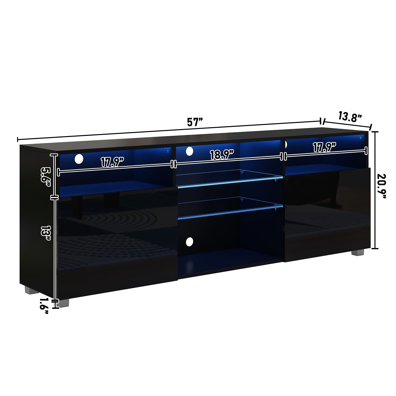 St.Mandyu 60-70 Inch LED TV Stand with Drawers & Ambient Lighting - Modern High Gloss Entertainment Center for Living Room, Bedroom & Game Room - Black Media Console for Smart TVs & Home Theater Setup