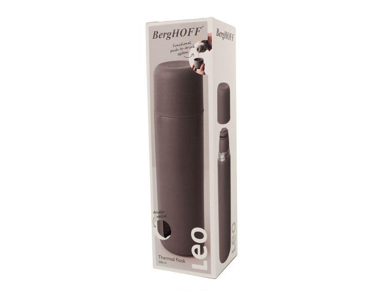 BergHOFF Leo 16.9oz (500ml) 18/10 Stainless Steel Vacuum Insulated Thermal Flask - Gray, Double Wall Insulation for Hot & Cold Beverages, Perfect for Coffee, Tea, Travel, Camping & Office Use