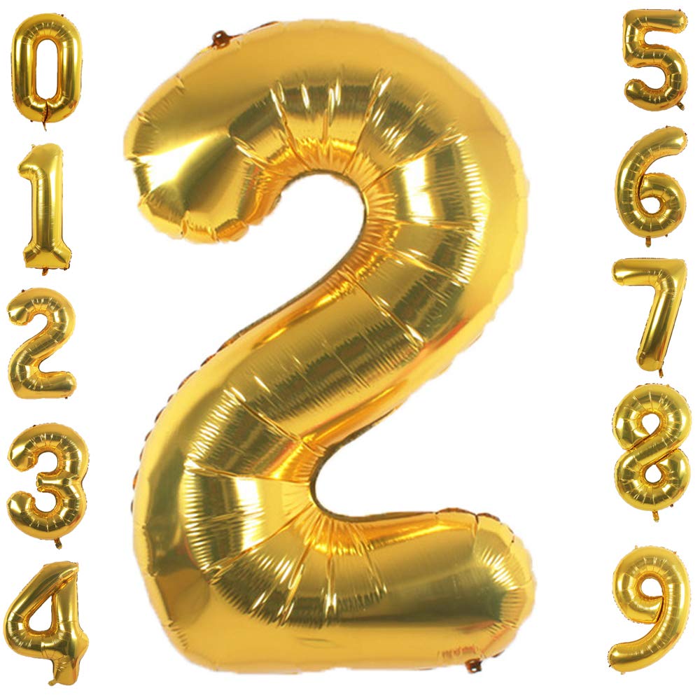 42 Inch Gold Foil Number 2 Balloon - Large Metallic Birthday Party Decorations for Anniversary, Graduation & Baby Shower Events