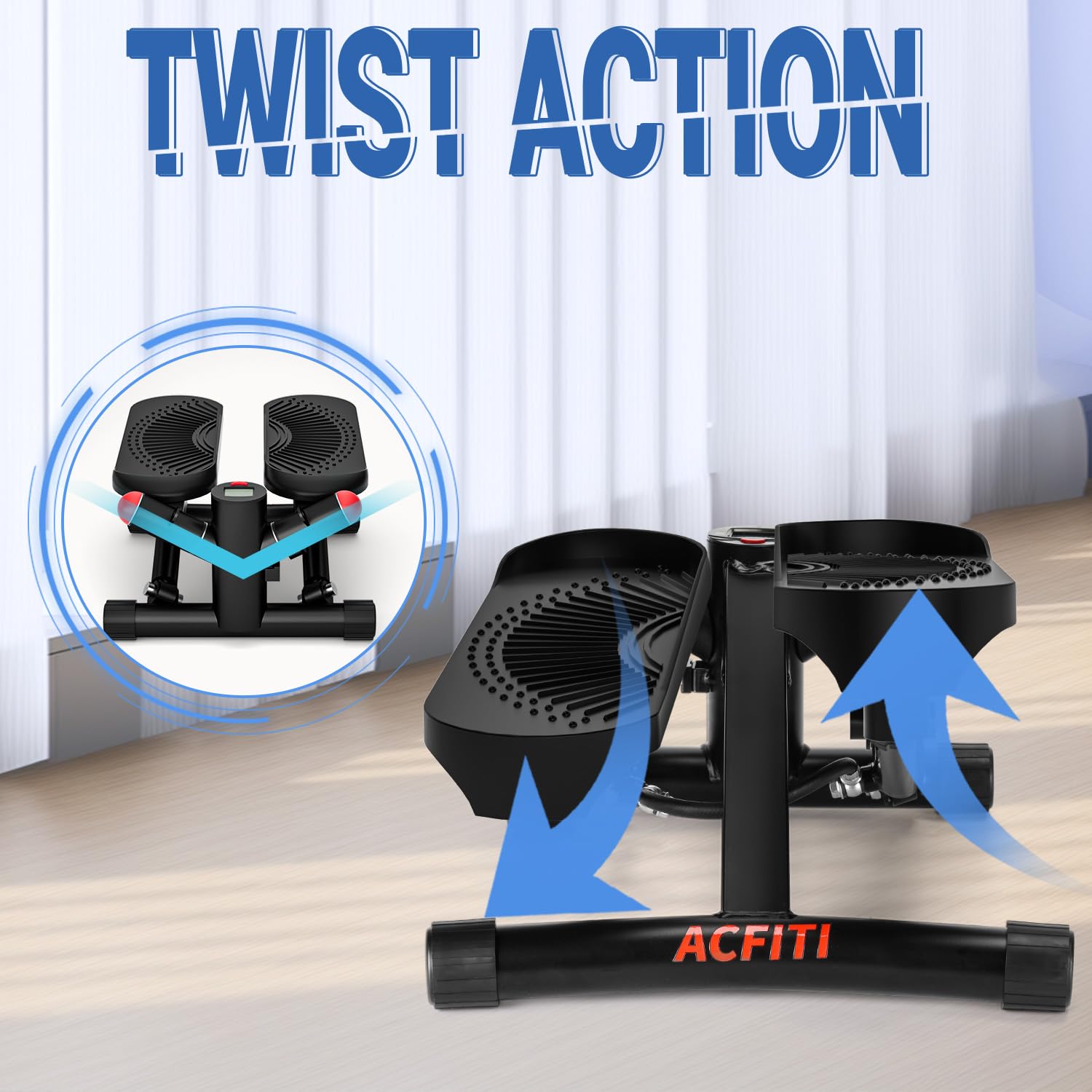 Upgraded Air-Powered Mini Stepper with Resistance Bands - 350lbs Capacity Portable Stair Stepper for Home Workout, Full Body Exercise Equipment for Cardio, Leg & Arm Toning | Perfect for Small Spaces, Office & Apartment Fitness