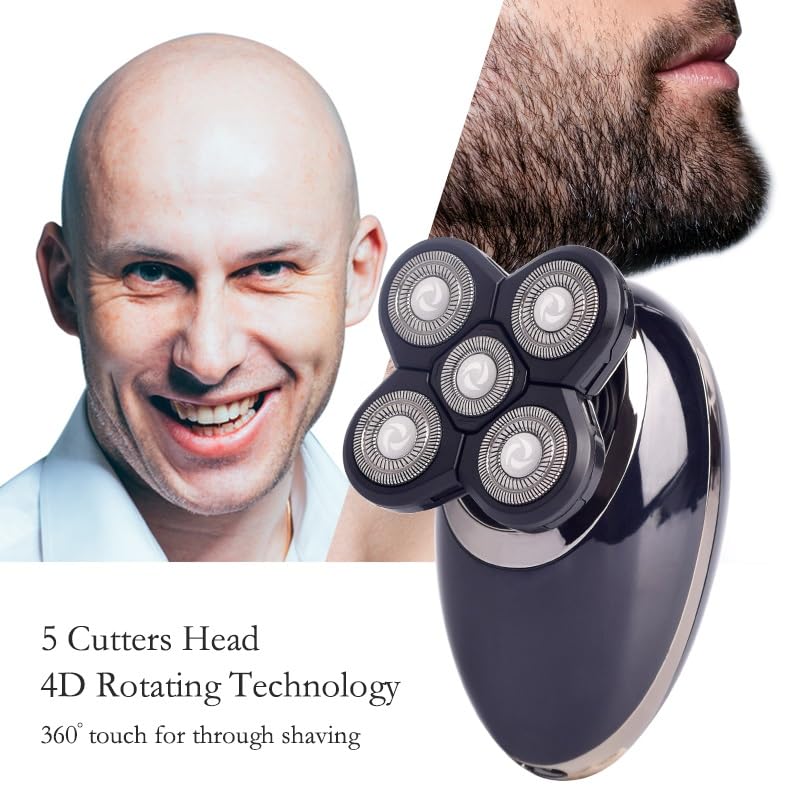 Premium Electric Head Shaver for Bald Men - 5 Blade 4D Floating Shaving System, Rechargeable Hair Clipper & Face Trimmer - Perfect for Smooth Head Shaving at Home or Travel