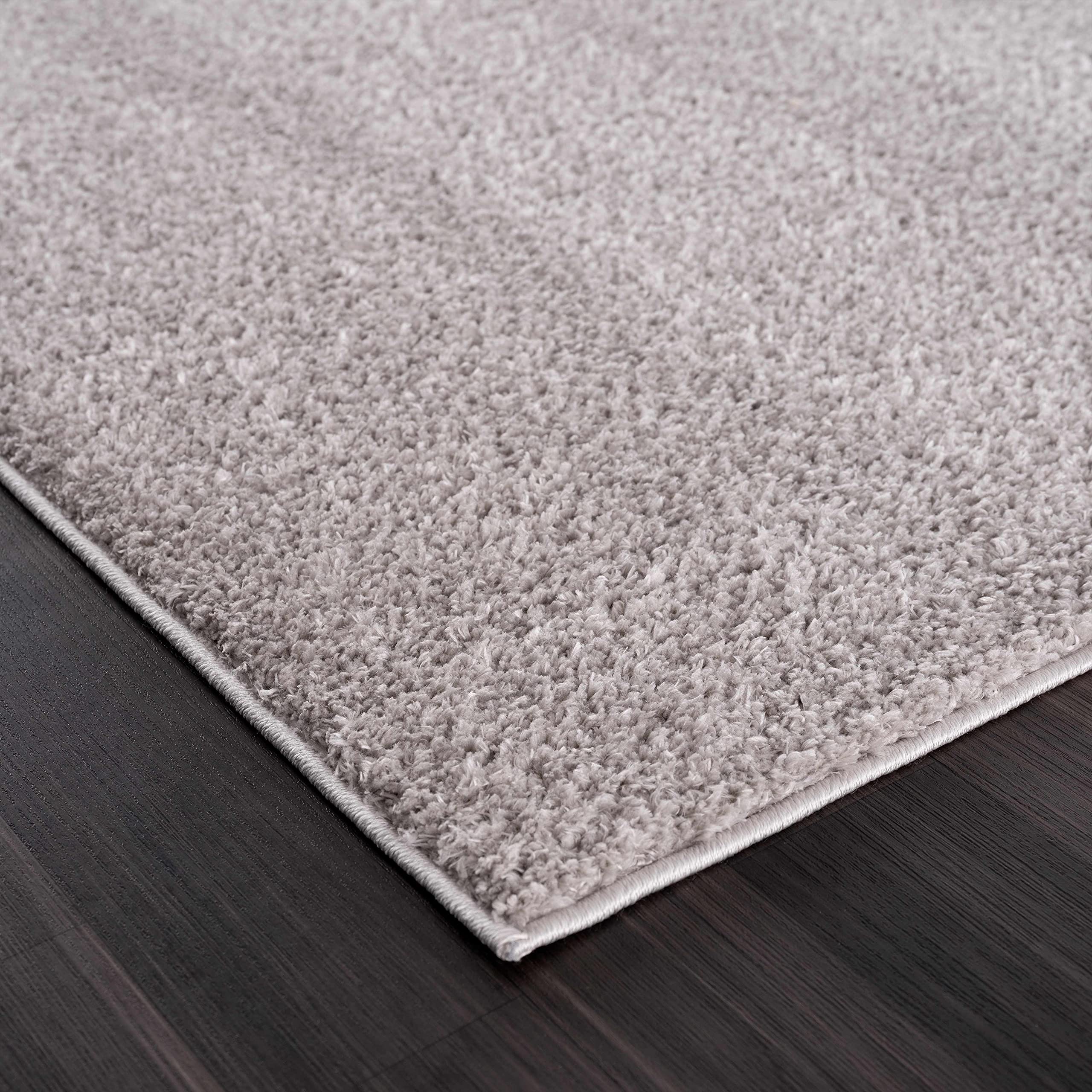 Judy Machine Washable Solid Shag Rug - Soft Fluffy Plush High Pile Area Carpet for Living Room & Bedroom - Light Grey, 5'3