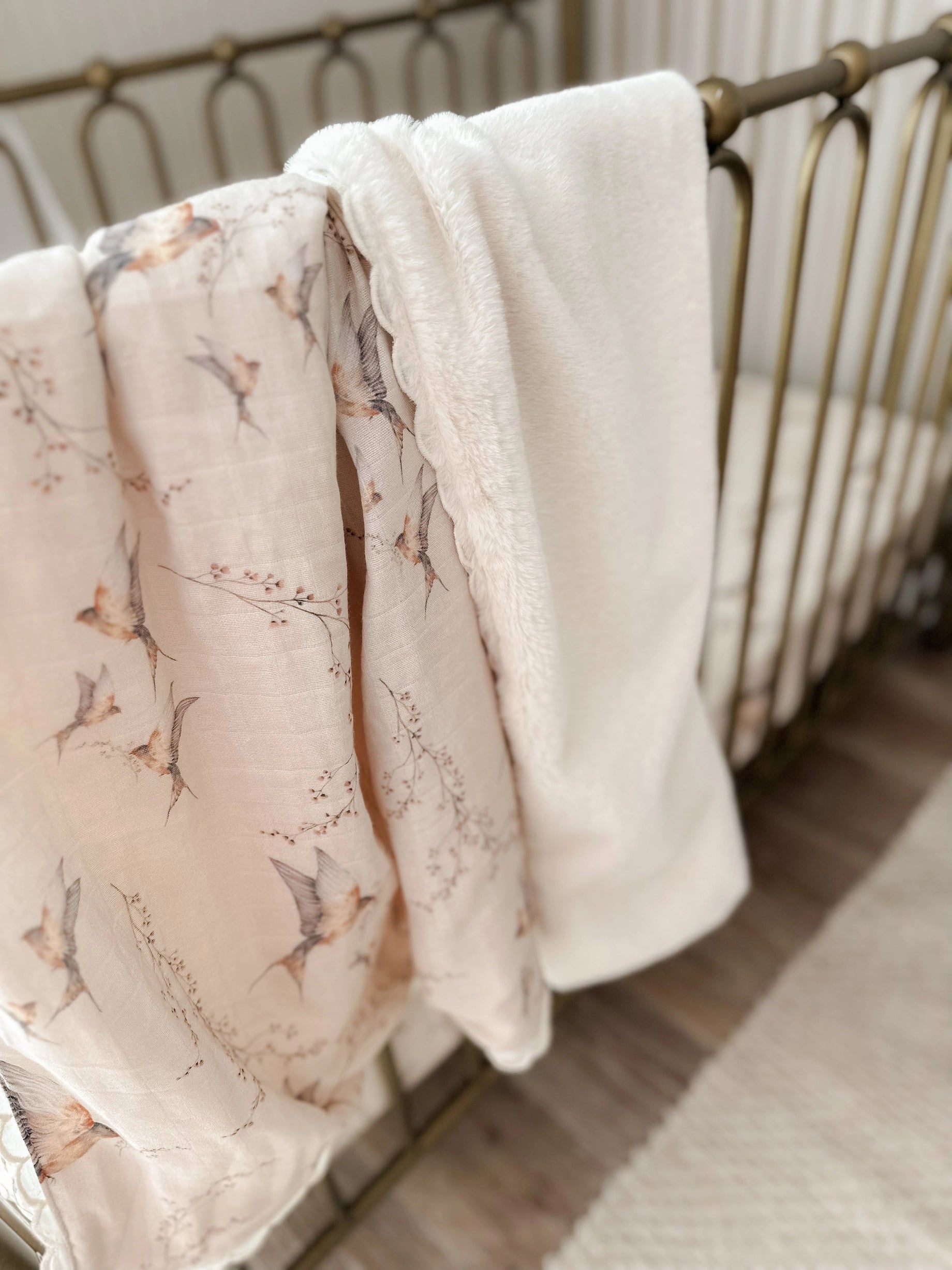 Organic Nightingale Fur Lined Cot Blanket - Soft Baby Blanket for Nursery, Stroller & Car Seat - Perfect for Newborns & Toddlers