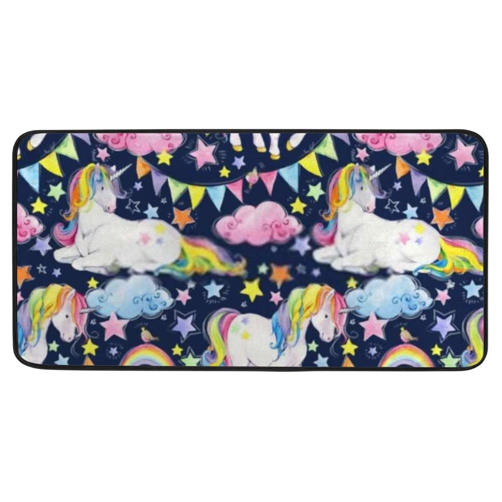 Cute Unicorn Non-Slip Kitchen Rug - Soft Plush Bathroom Mat with Memory Foam, Machine Washable, 39x20 Inch - Perfect for Kitchen, Bathroom, Nursery & Kids Room Decor