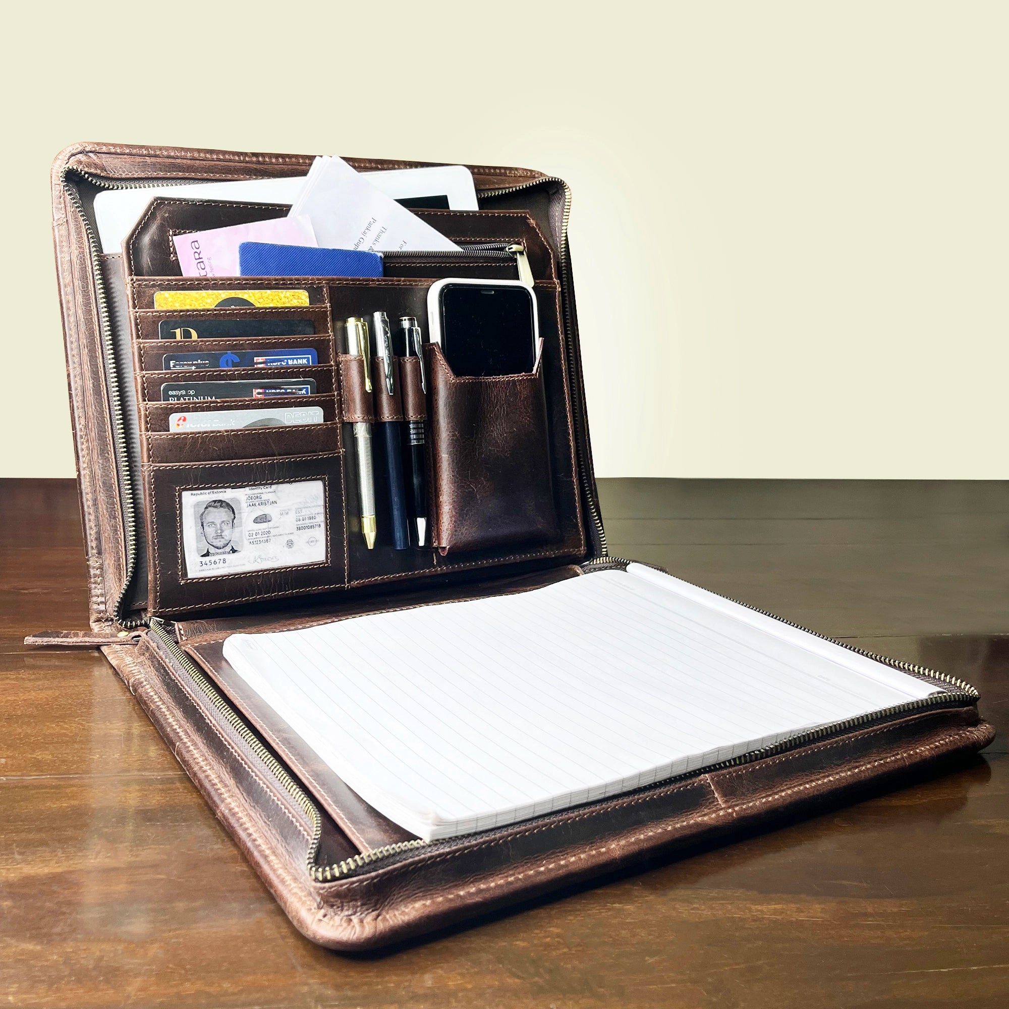 Premium Kingsman Business Leather Portfolio - Dark Brown Professional Document Holder for Meetings, Presentations & Office Use