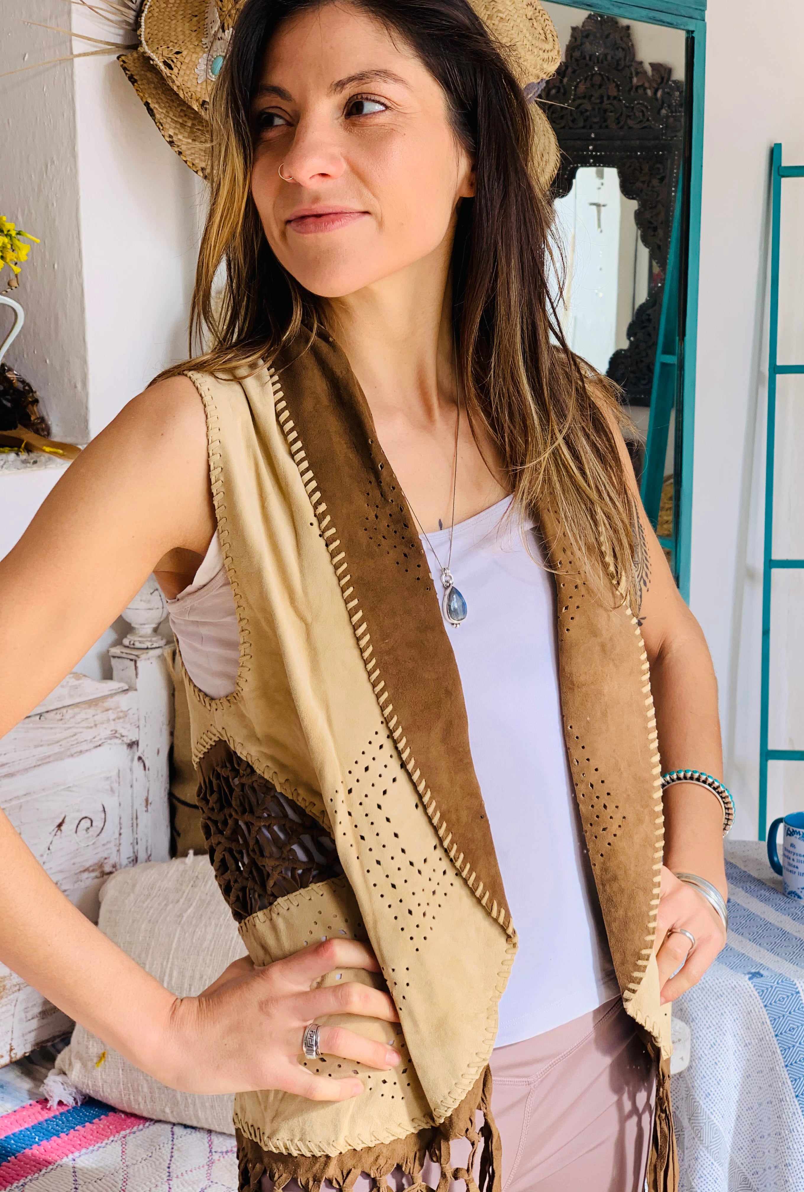 Boho Leather Vest for Women - Stylish Distressed Faux Leather Vest with Fringe - Perfect for Music Festivals, Casual Outfits & Layering