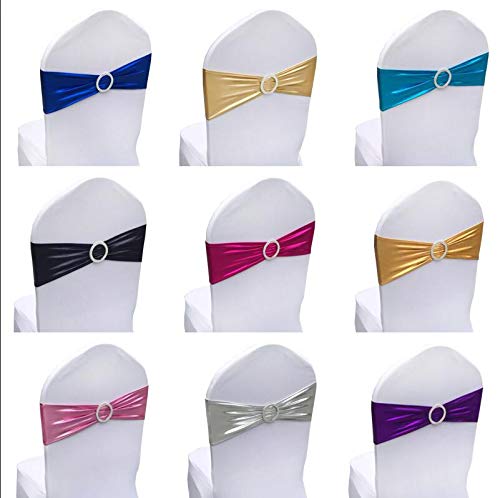 50pcs Metallic Gold Silver Coffee Black Spandex Lycra Chair Sashes - Decorative Chair Bands for Wedding, Party, Banquet & Event Decorations (Pink) - Perfect for Chair Covers, Table Runners & Venue Styling