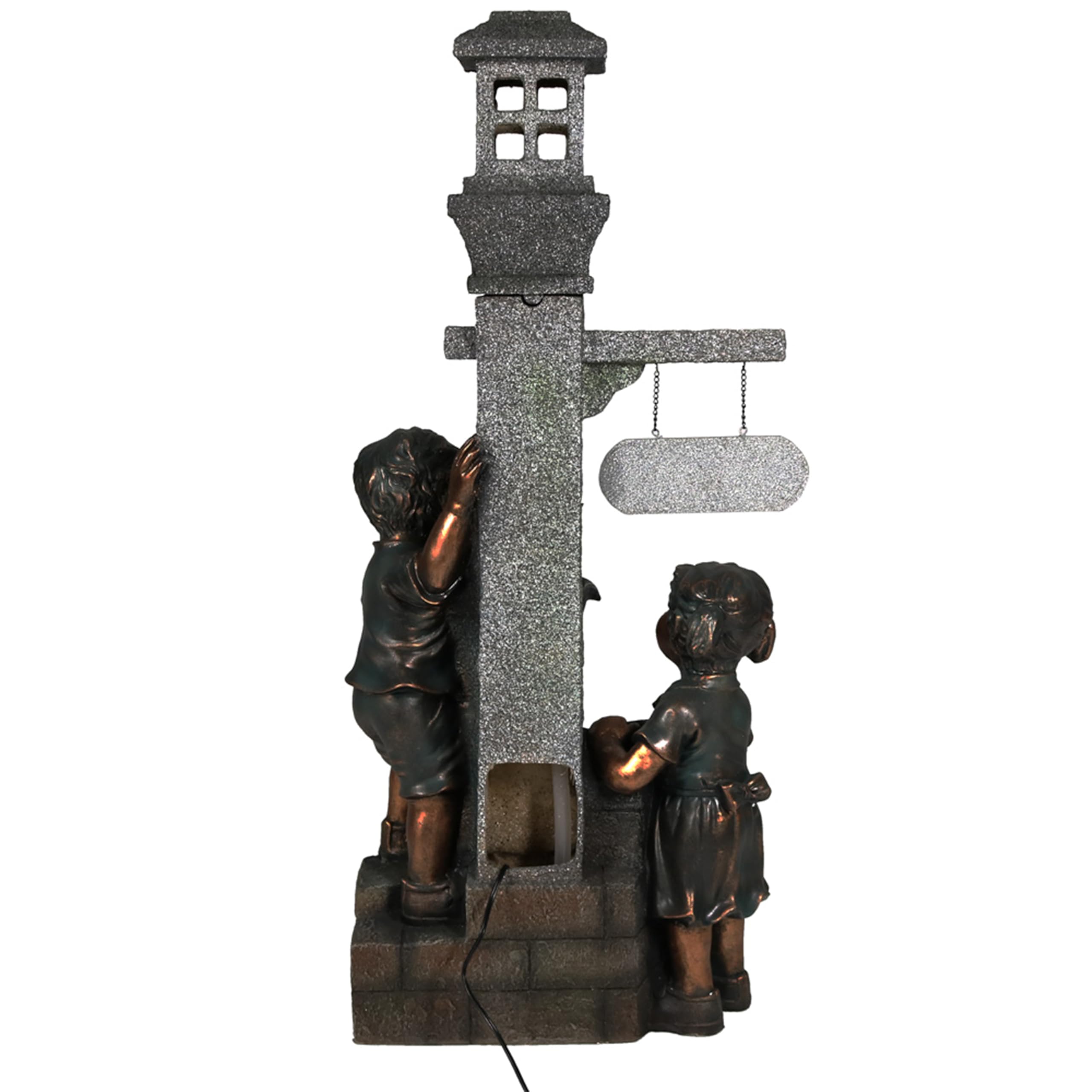 40-Inch LED Outdoor Water Fountain for Kids - Sunnydaze Garden Water Feature with Faucet for Patio, Yard & Balcony | Perfect for Children's Play Area & Backyard Decor
