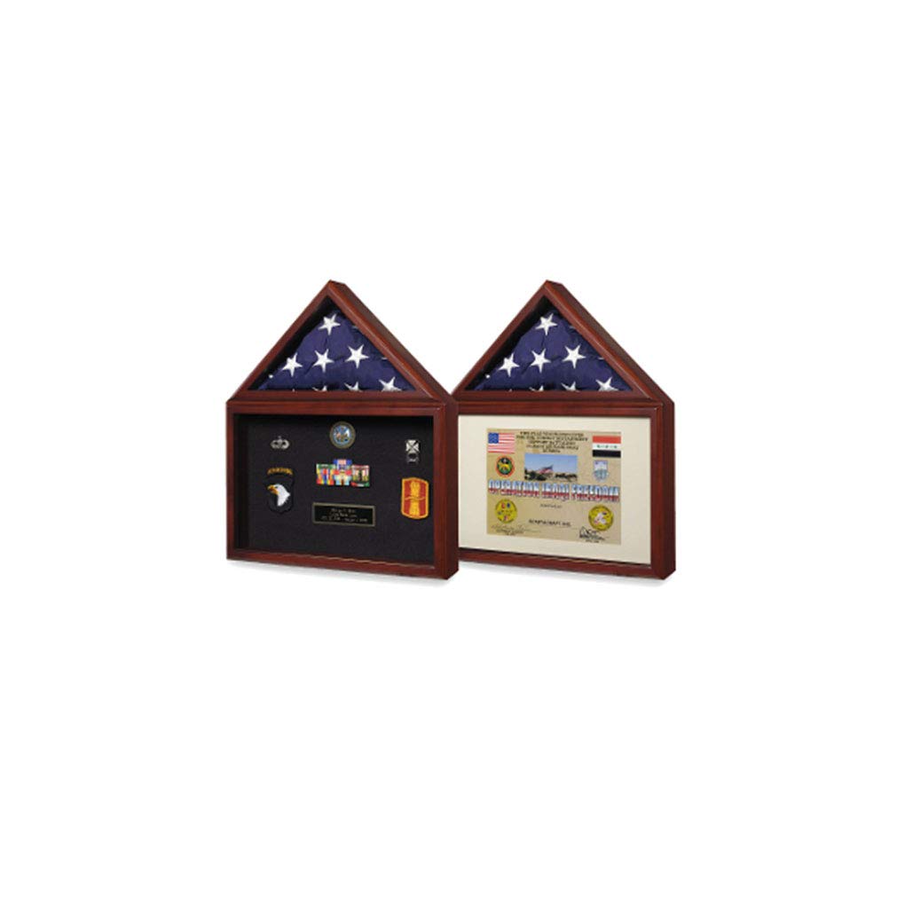 Air Force Flag and Medal Display Shadow Box - Cherry Wood Military Memorabilia Case for Home, Office, or Gift