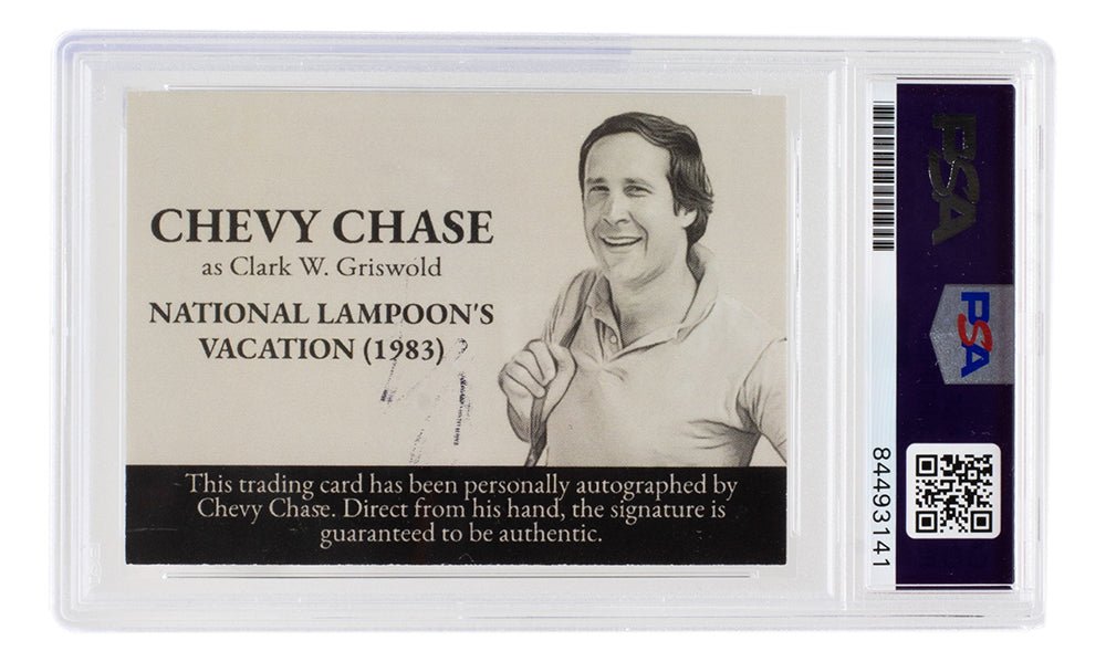 Authentic Chevy Chase Signed 1983 National Lampoon's Vacation Suitcase Trading Card with PSA/DNA Certification #141 - Perfect for Movie Memorabilia Collectors & Christmas Vacation Fans