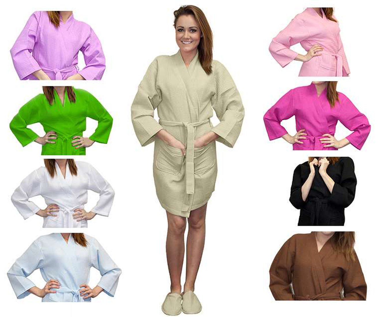 Mirko Thigh Length Waffle Weave Kimono Robe - Soft & Comfortable Bridesmaid Gown for Wedding, Spa & Lounge Wear - Plus Size Available