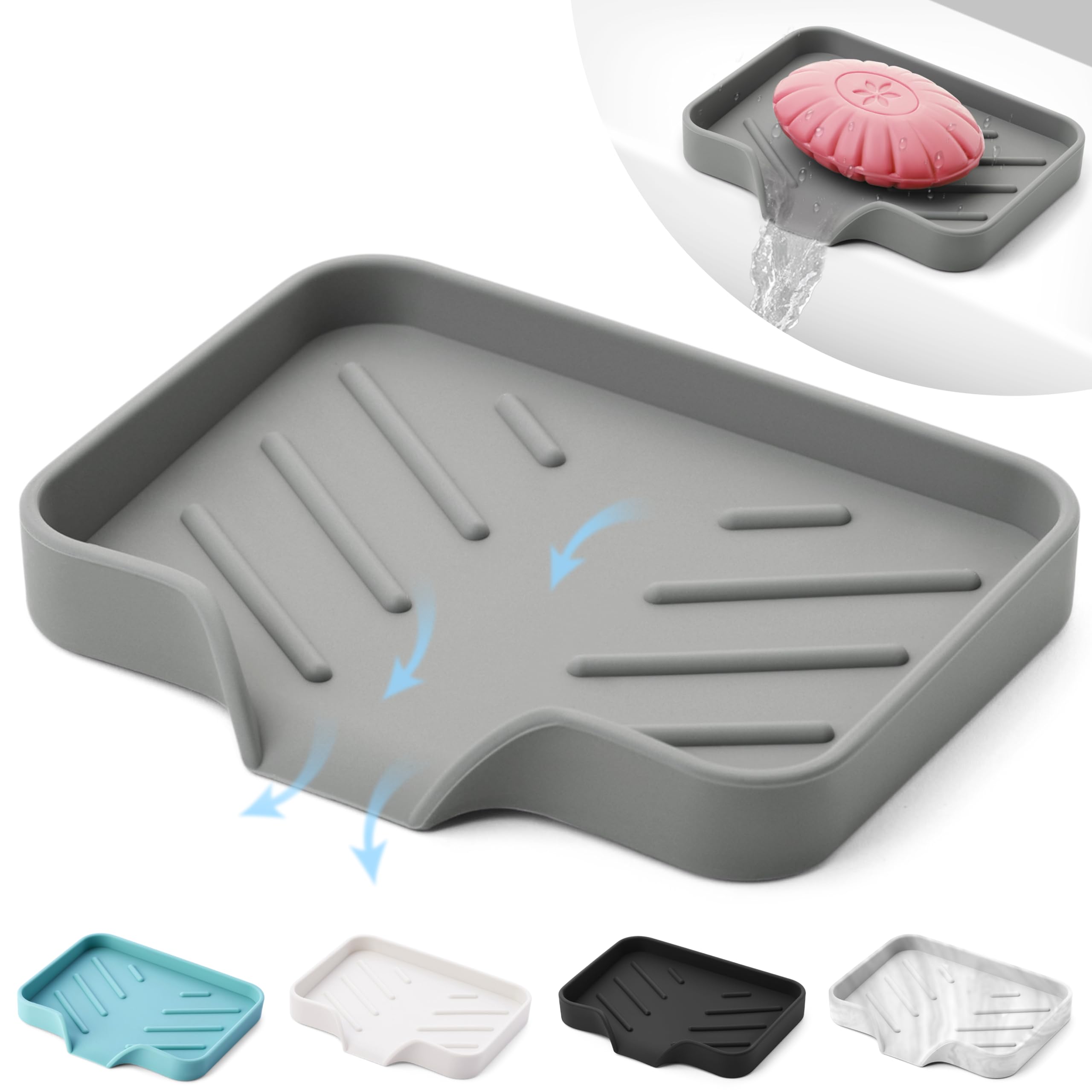Premium Gray Self-Draining Soap Dish for Shower & Bathroom - Durable Silicone Soap Holder for Daily Use