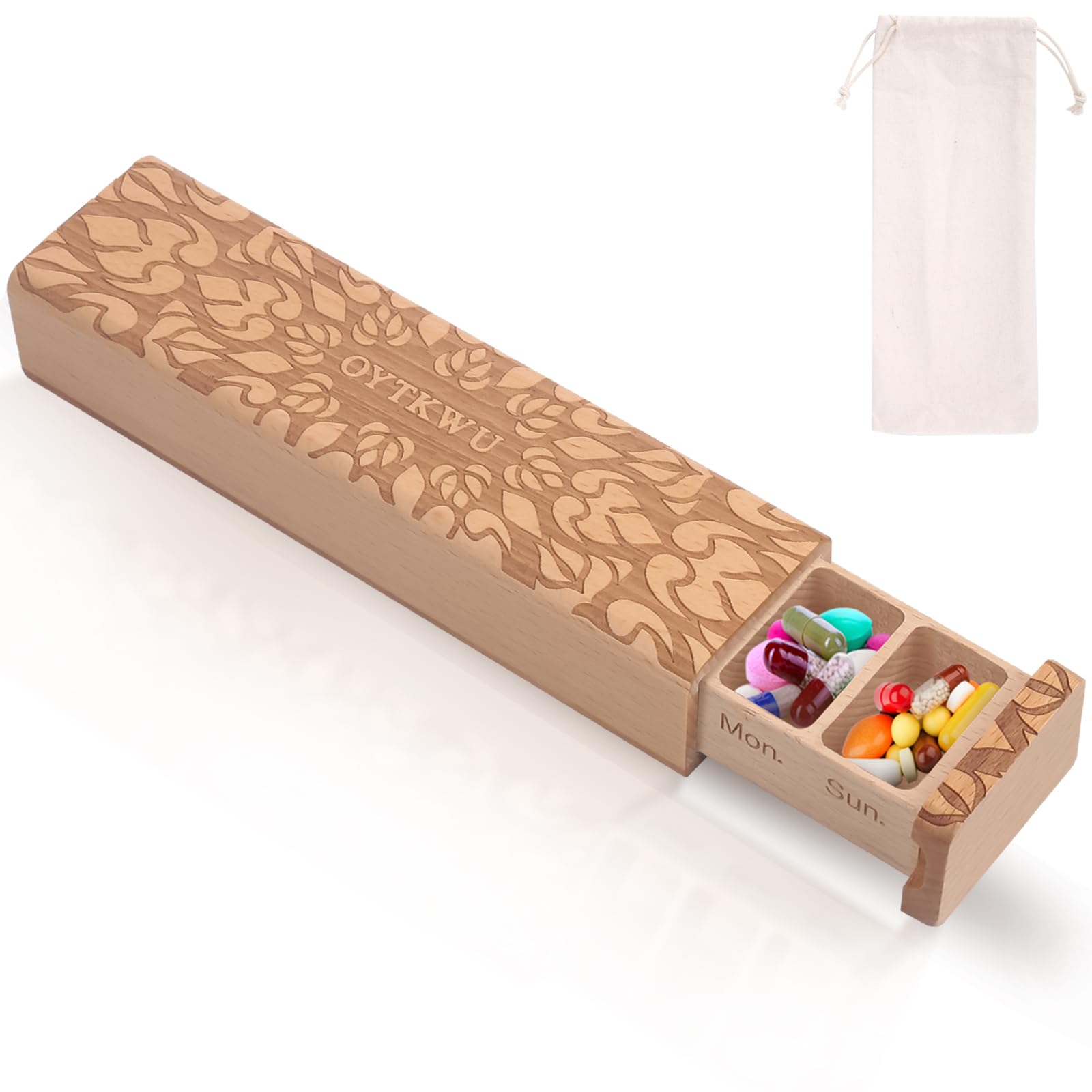 7-Day Wooden Weekly Pill Organizer - Daily Pill Box for Medication Tracking, Travel-Friendly & Safe (Beech) - Perfect for Home, Office, and Travel Use