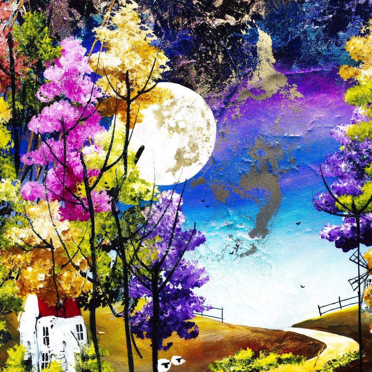 Original Moonlit Path Painting - Handmade Wall Art for Living Room, Bedroom & Office Decor - Perfect Gift for Home & Housewarming