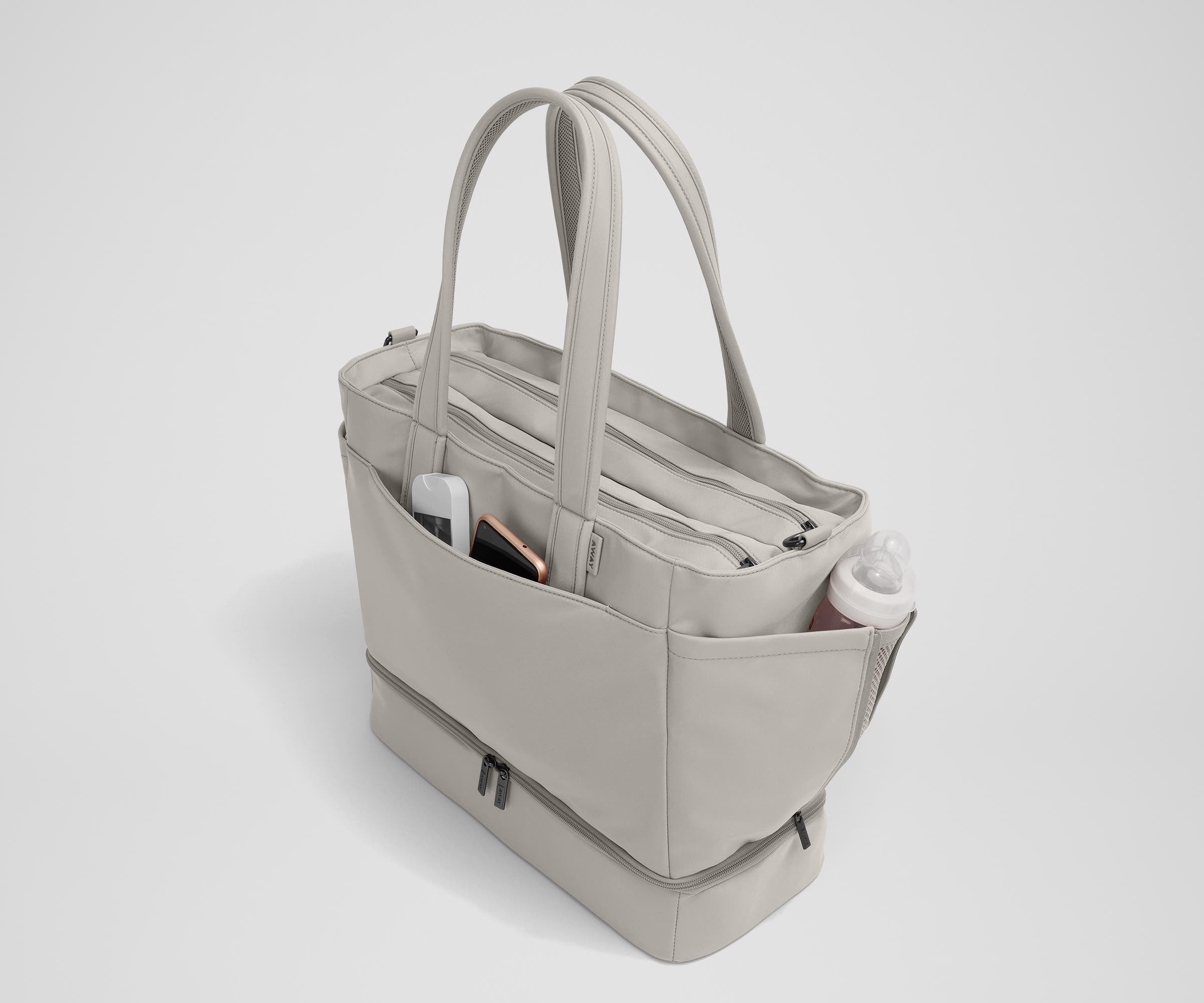 Premium Double Diaper Tote Bag in Cloud Gray - Stylish & Spacious Baby Essentials Organizer for Moms on the Go - Perfect for Daycare, Travel & Shopping Trips