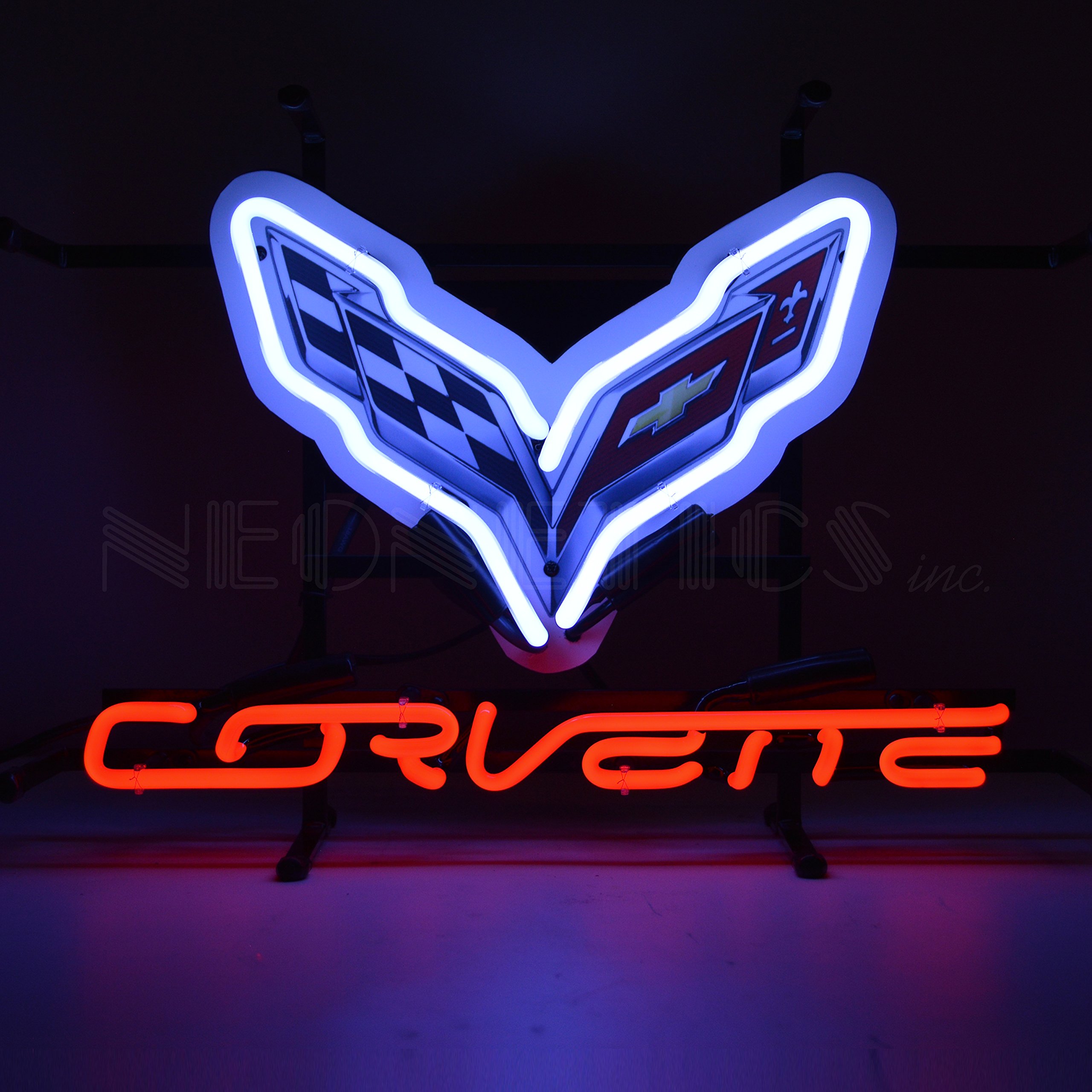 Corvette C7 Stingray Crossed Flags LED Neon Wall Sign - 17