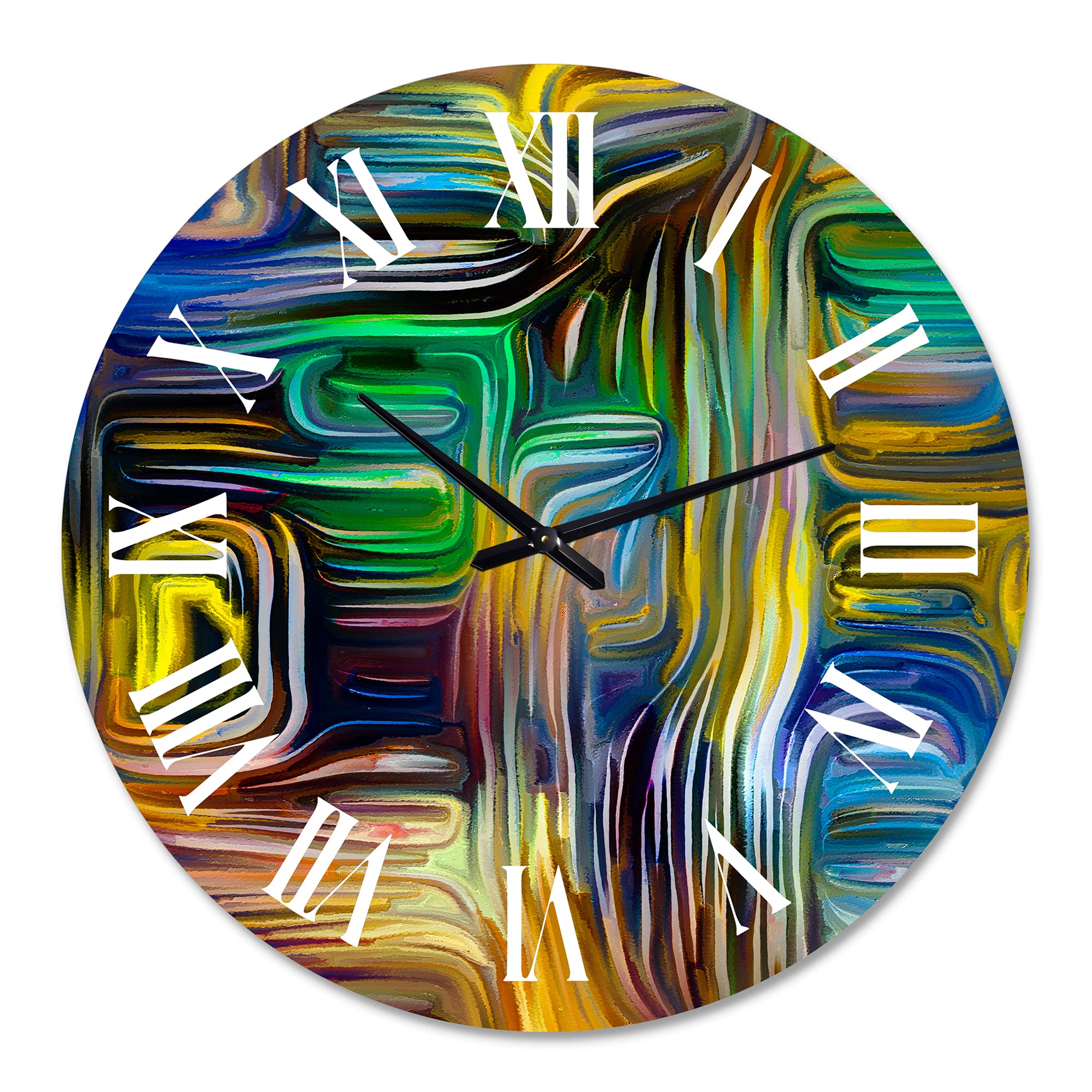 Modern Abstract Fractal Wall Clock 'Colour Fusion VI' - Large Decorative Clock for Bedroom, Living Room & Office - Perfect Home Décor & Unique Gift Idea