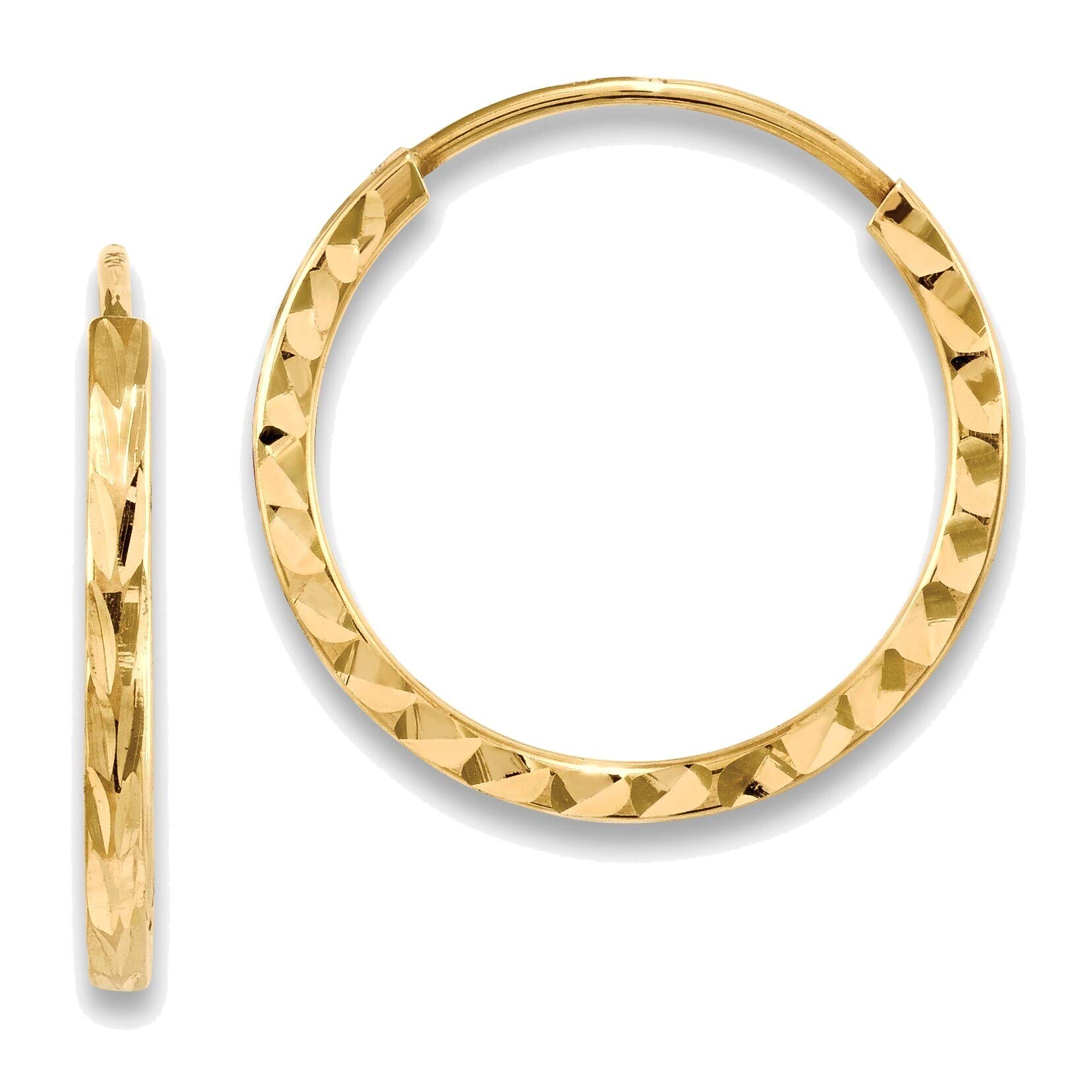 14K Yellow Gold Diamond-Cut Square Tube Hoop Earrings for Women - Perfect for Everyday Wear, Parties & Special Occasions