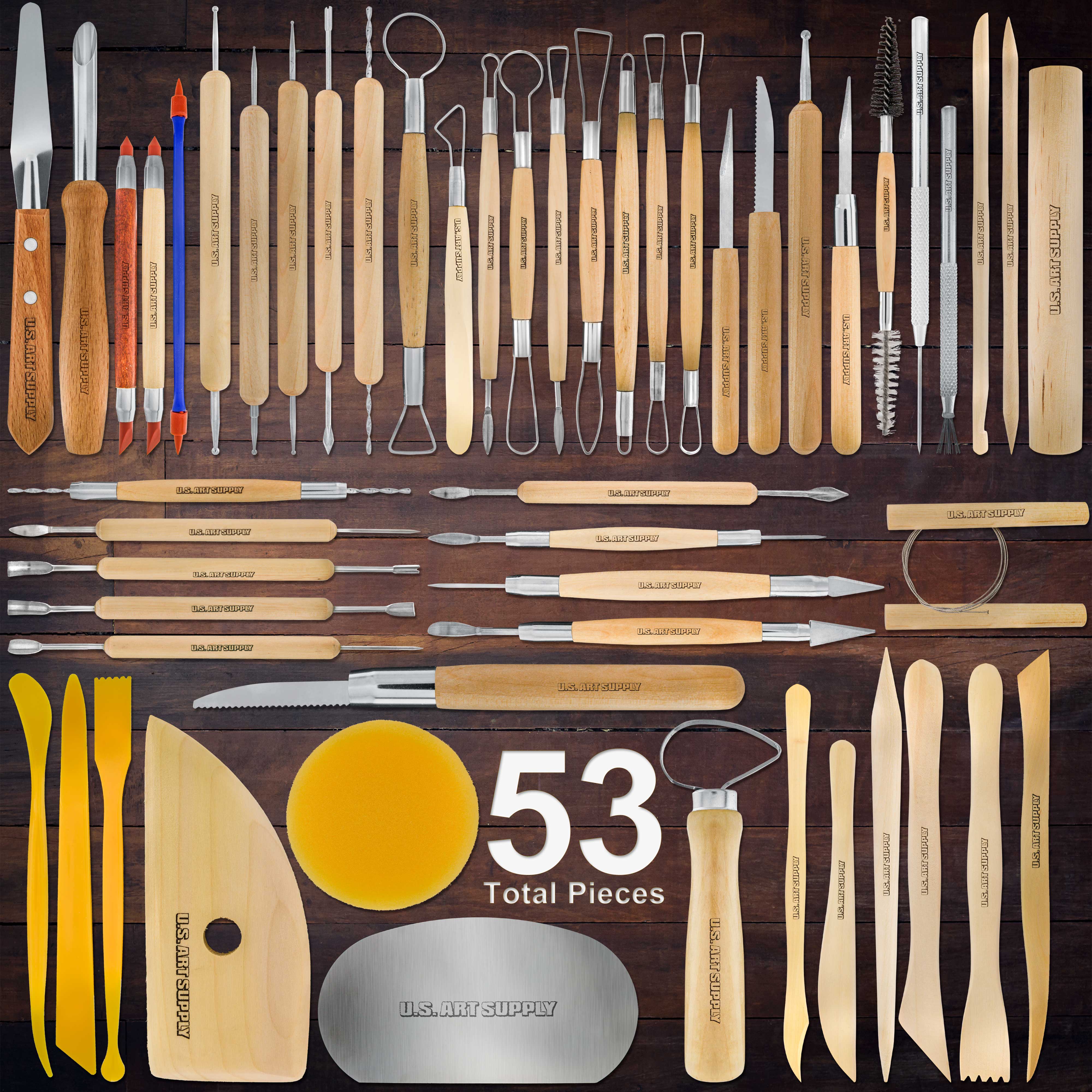 53-Piece Pottery & Clay Tools Set for Sculpting, Ceramics, Pottery Making - Includes Essential Tools & Durable Canvas Case for Easy Storage & Transport - Perfect for Artists, Students, DIY Craft Projects & Home Pottery Studio