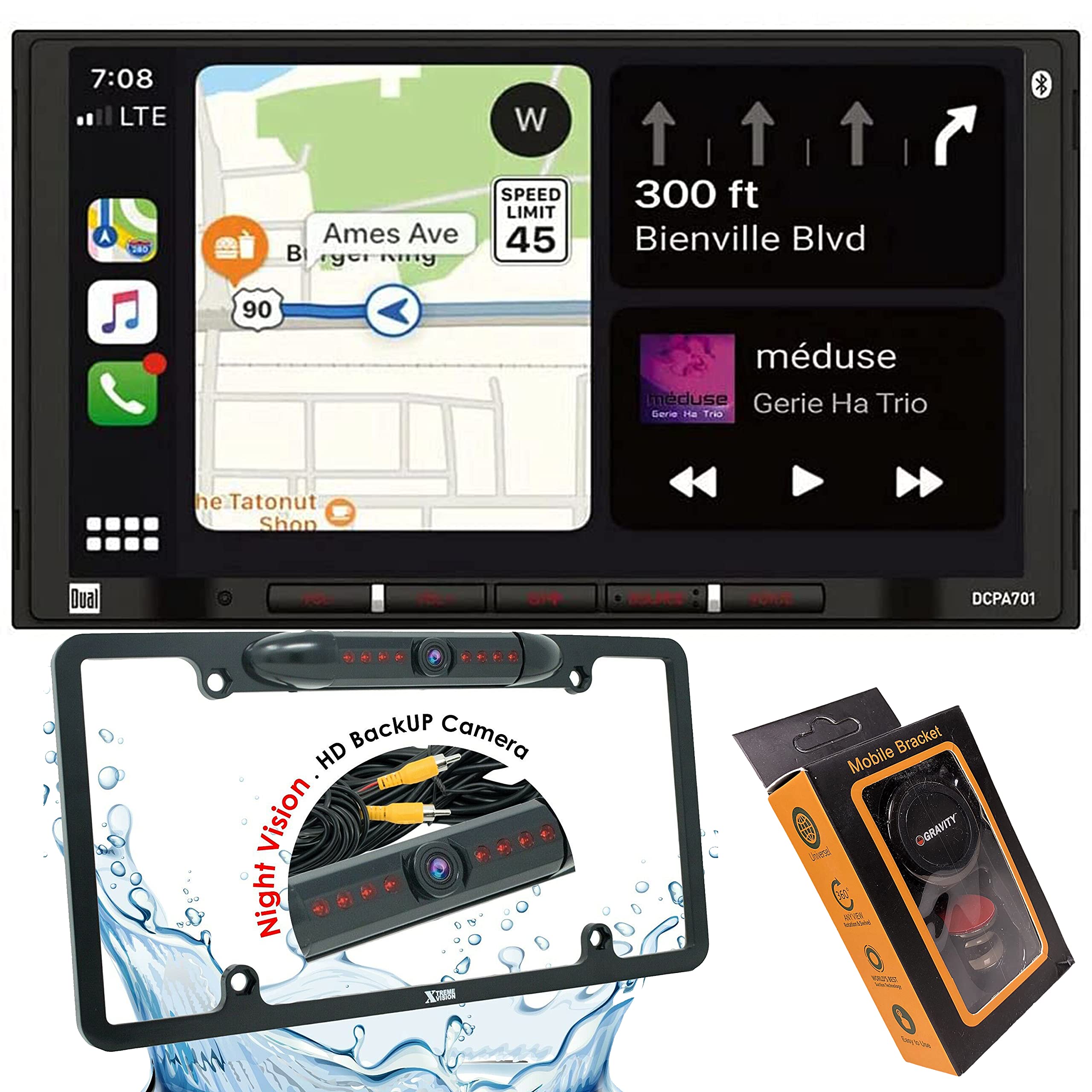 Dual Electronics DCPA701 7-Inch Single-DIN Car Stereo with Bluetooth, Android Auto, Wired Mirroring, Gravity Magnet Phone Holder & Backup Camera - Perfect for Hands-Free Calling, Music Streaming & Safe Driving in Your Vehicle