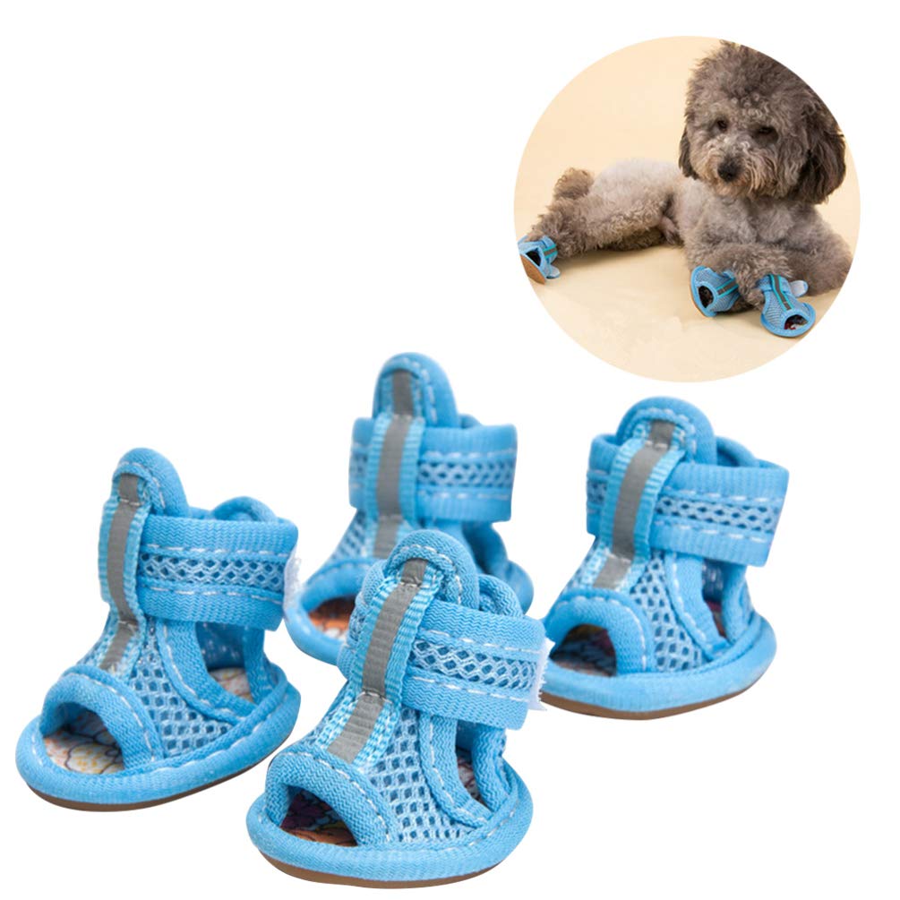 Balacoo Dog Mesh Sandals - 4 Pack Breathable Summer Dog Boots, Non-Slip Pet Sneakers for Small Medium Dogs | Water Resistant Paw Protectors for Beach, Hiking & Outdoor Adventures (Blue, Size 2)