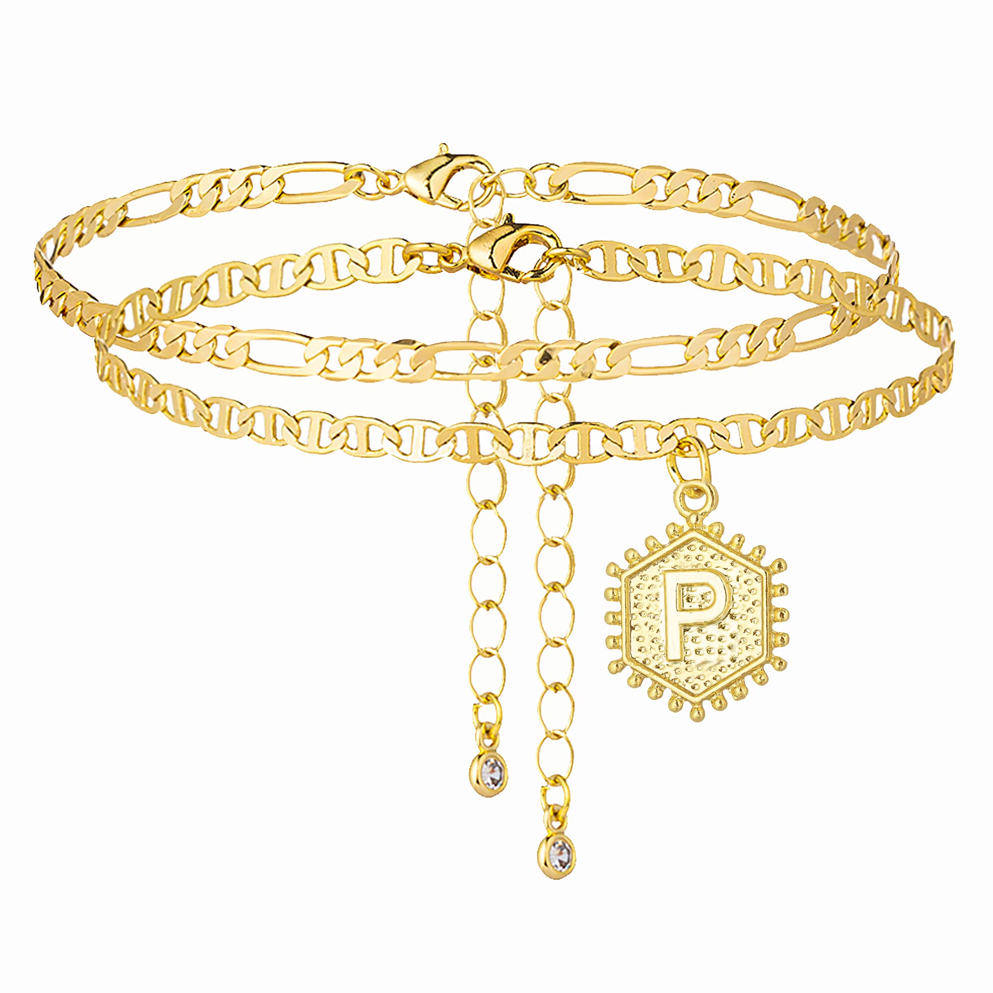 Personalized Initial Ankle Bracelets for Women & Men - 18K Gold & Silver Figaro Cuban Link Anklet for Women, Teen Girls - Custom Name Gold Anklet with Initials - Perfect for Gifts, Beach Wear & Everyday Fashion Accessories